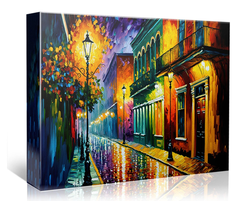New Orleans French Quarter Art – Bourbon Street Painting on Vibrant NOLA Street Scene Canvas