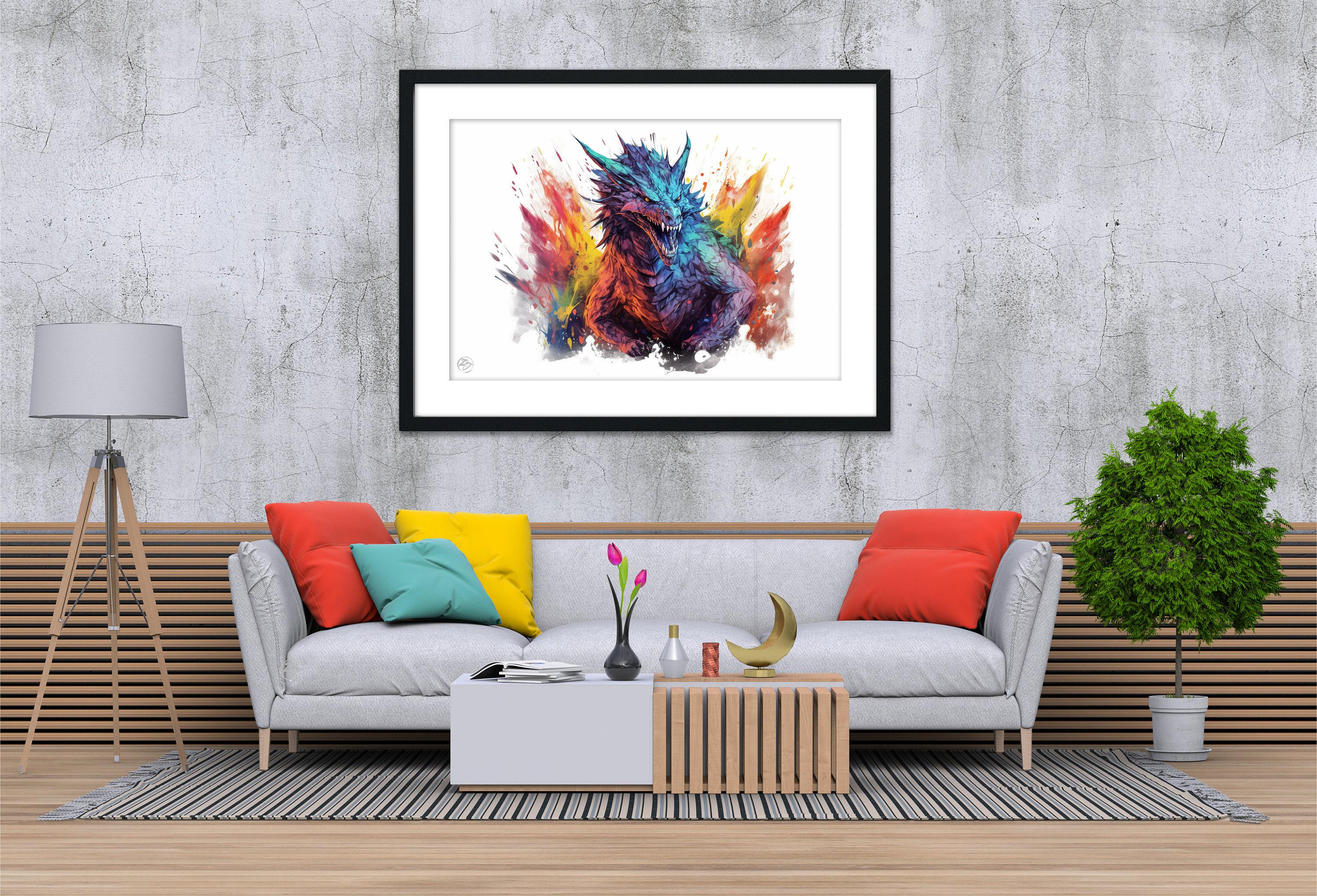 Mystical Dragon Majesty: Watercolor Wall Art Print, Giclee Print on Canvas, Artist Paper, Watercolor Paper, Available in Extra Large Sizes
