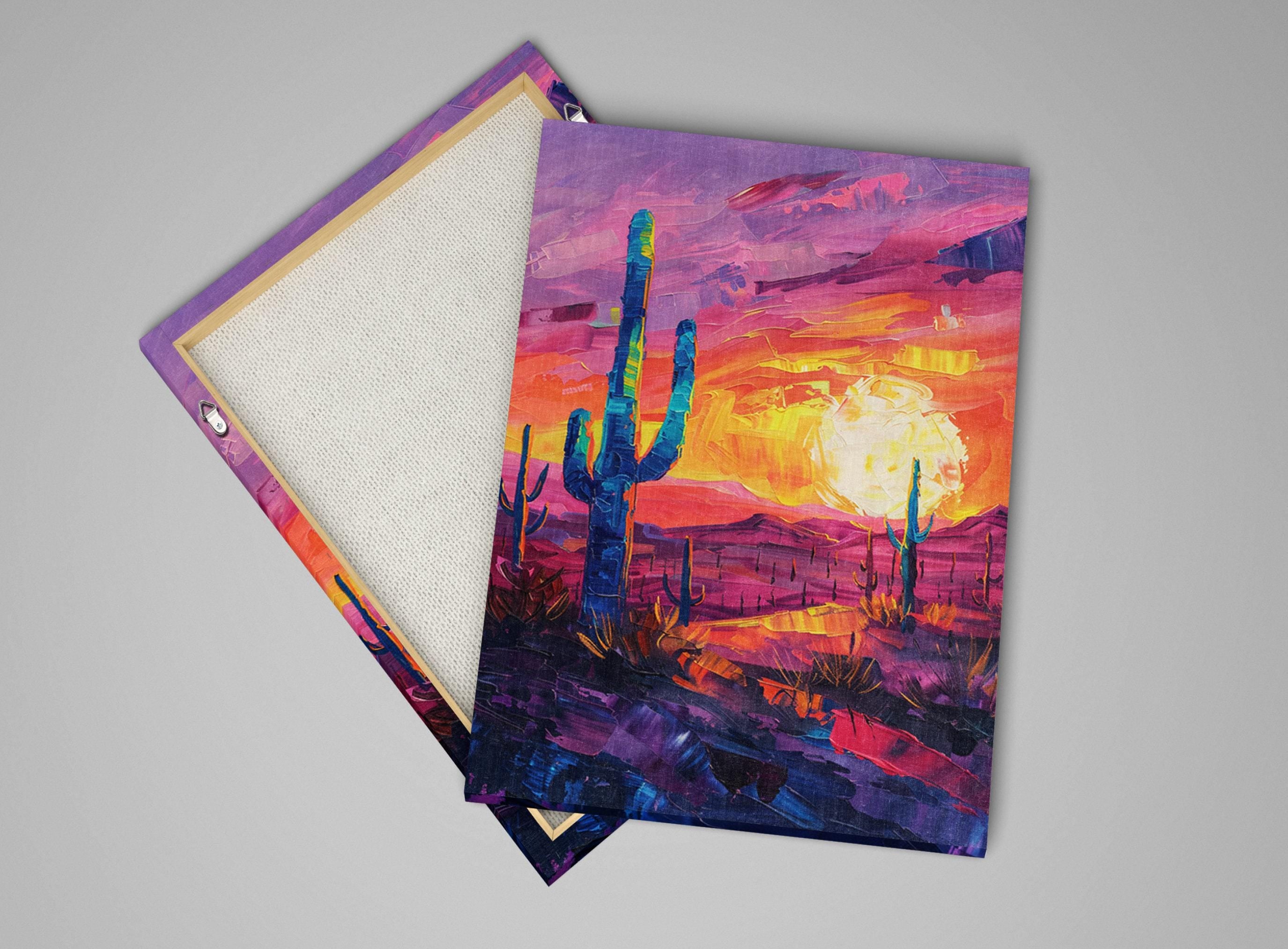 Desert Saguaro Canvas – Southwest Wall Art | Gallery Wrapped Sunset Cactus Silhouette Print