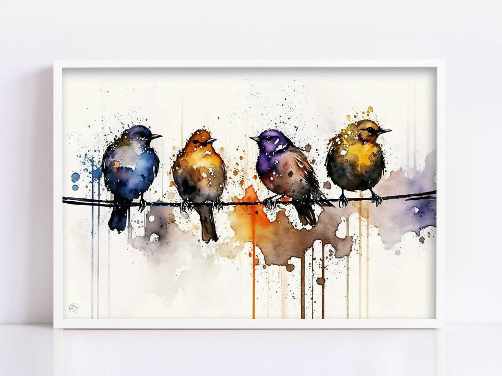 Birdwatcher's Delight: Bird Flock Watercolor, Giclee Print on Canvas, Artist Paper, Watercolor Paper, Available in Extra Large Sizes