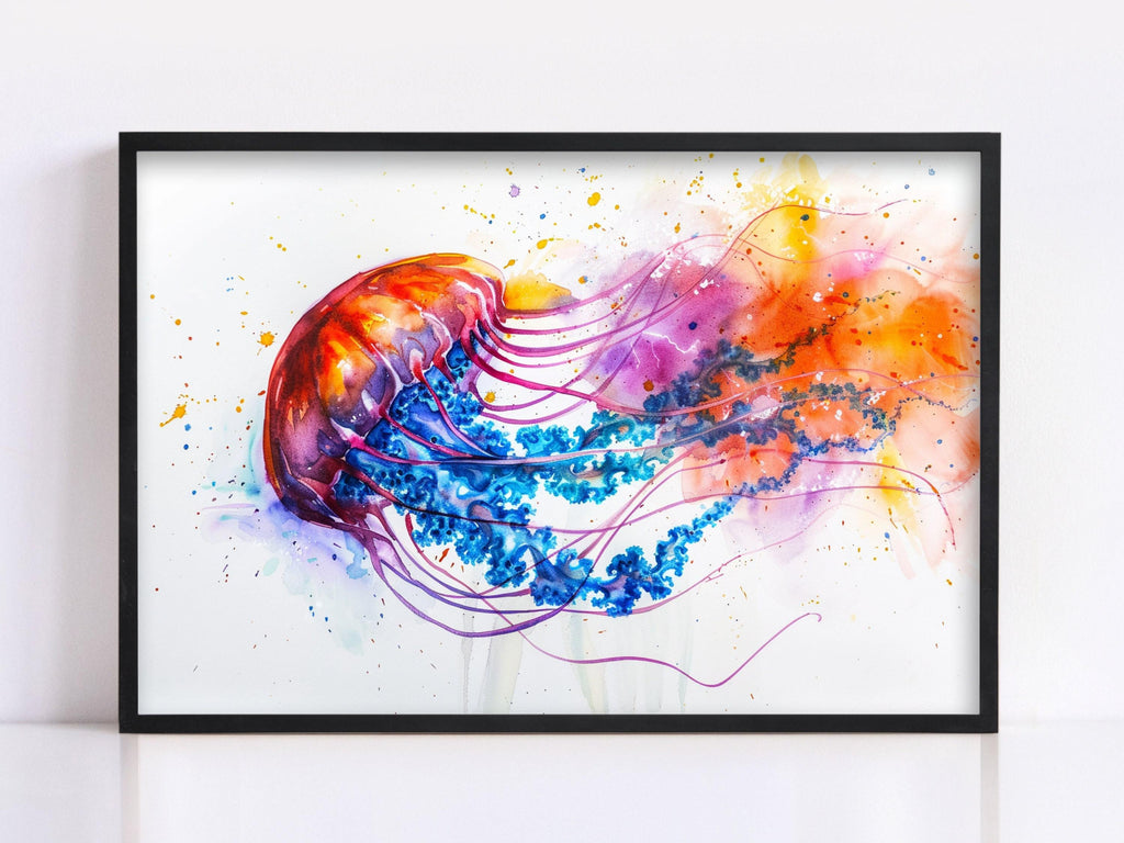 Jellyfish Watercolor Painting Wall Art, Giclee Print on Canvas, Artist Paper, Watercolor Paper, Available in Extra Large Sizes