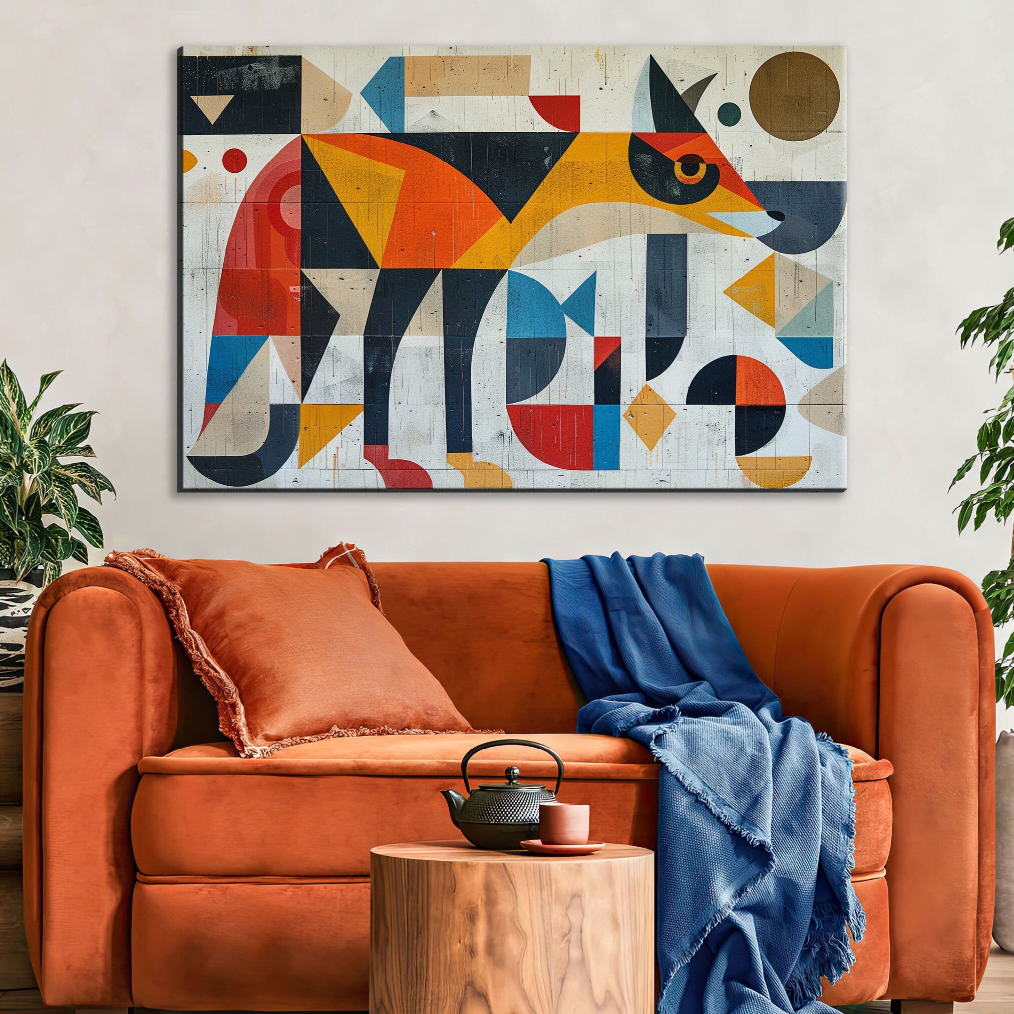 Vintage Coyote Art - Cubist Style Print on Gallery Wrapped Canvas, Ready to Hang