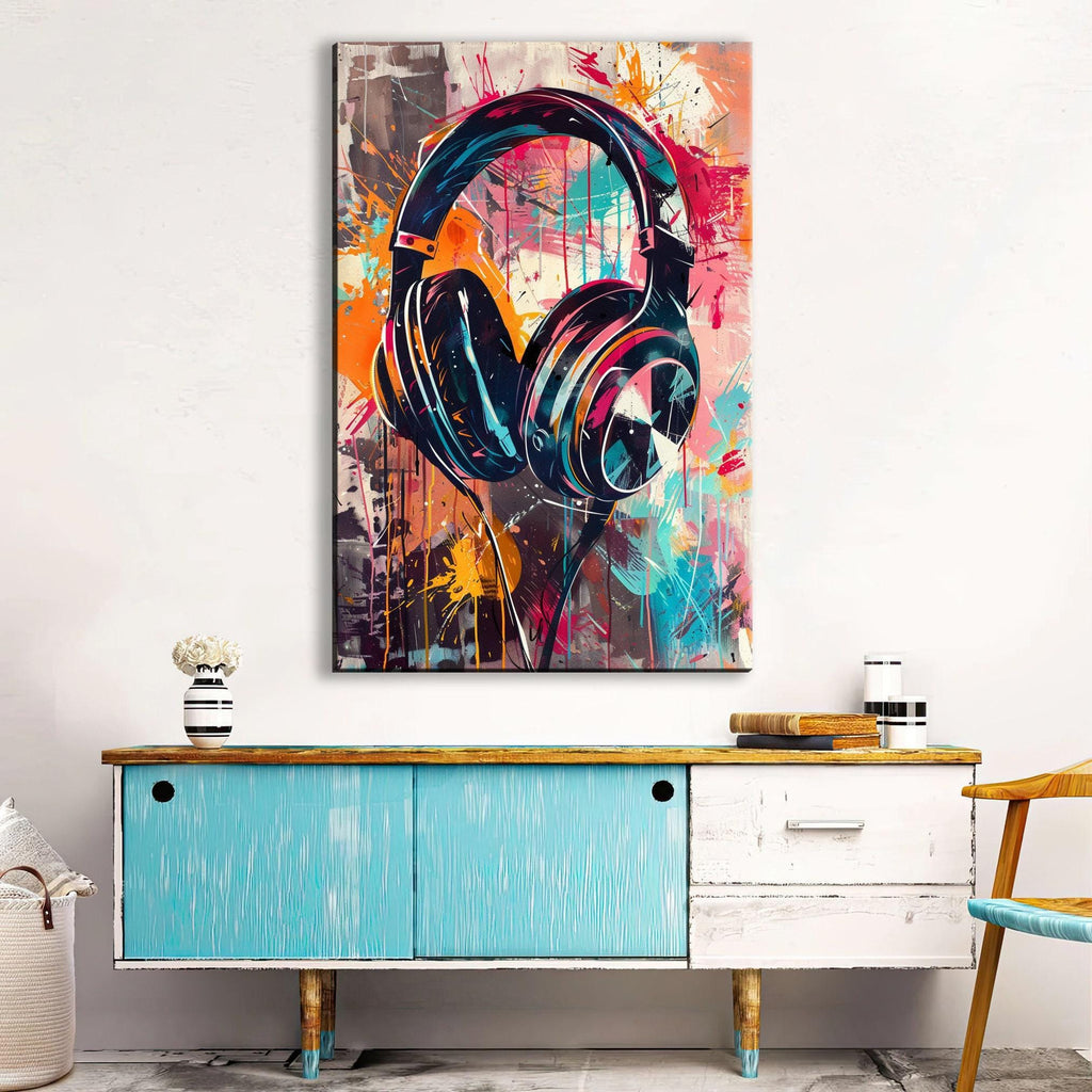 Retro Headphones Art – Pop Art Wall Decor | Large Canvas Print Ready to Hang