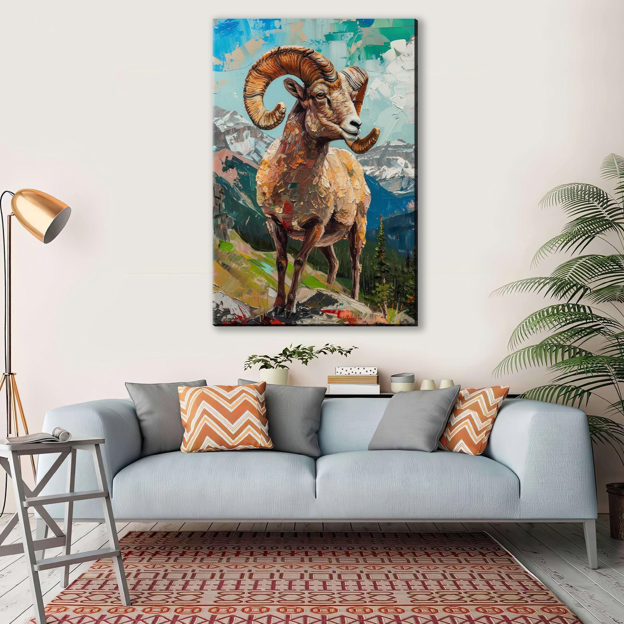 Bighorn Sheep Art – Extra Large Gallery Wrapped Canvas | Rugged Mountain Wildlife Wall Decor