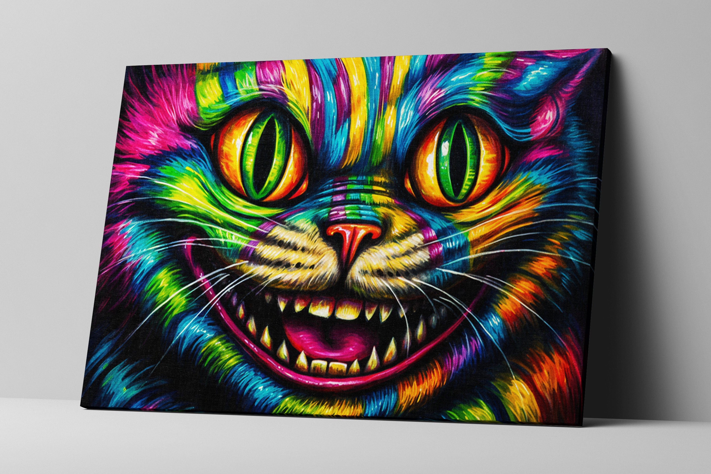 Whimsical Canvas Print – Cheshire Cat Artwork on Gallery Wrapped Canvas, Ready to Hang