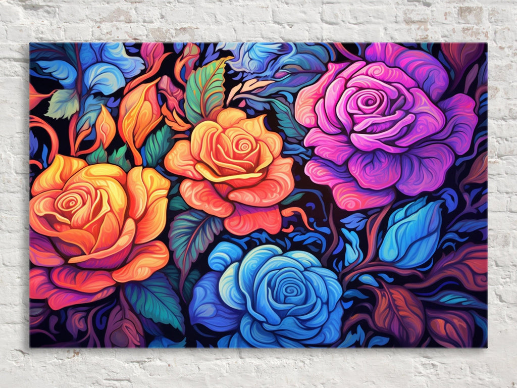 Floral Rose Canvas - Large Canvas Print With Rose Bouquet Wall Art & Wood Frame