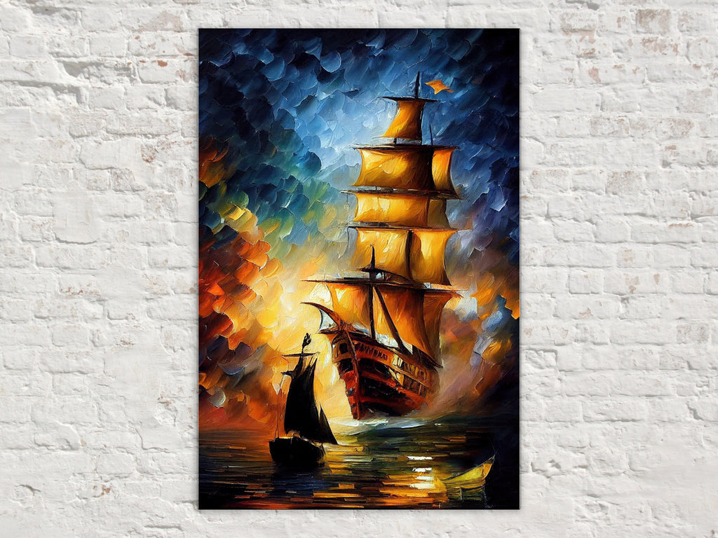 Pirate Ship Canvas Art – High Quality Oil Painting Print on Wooden Frame