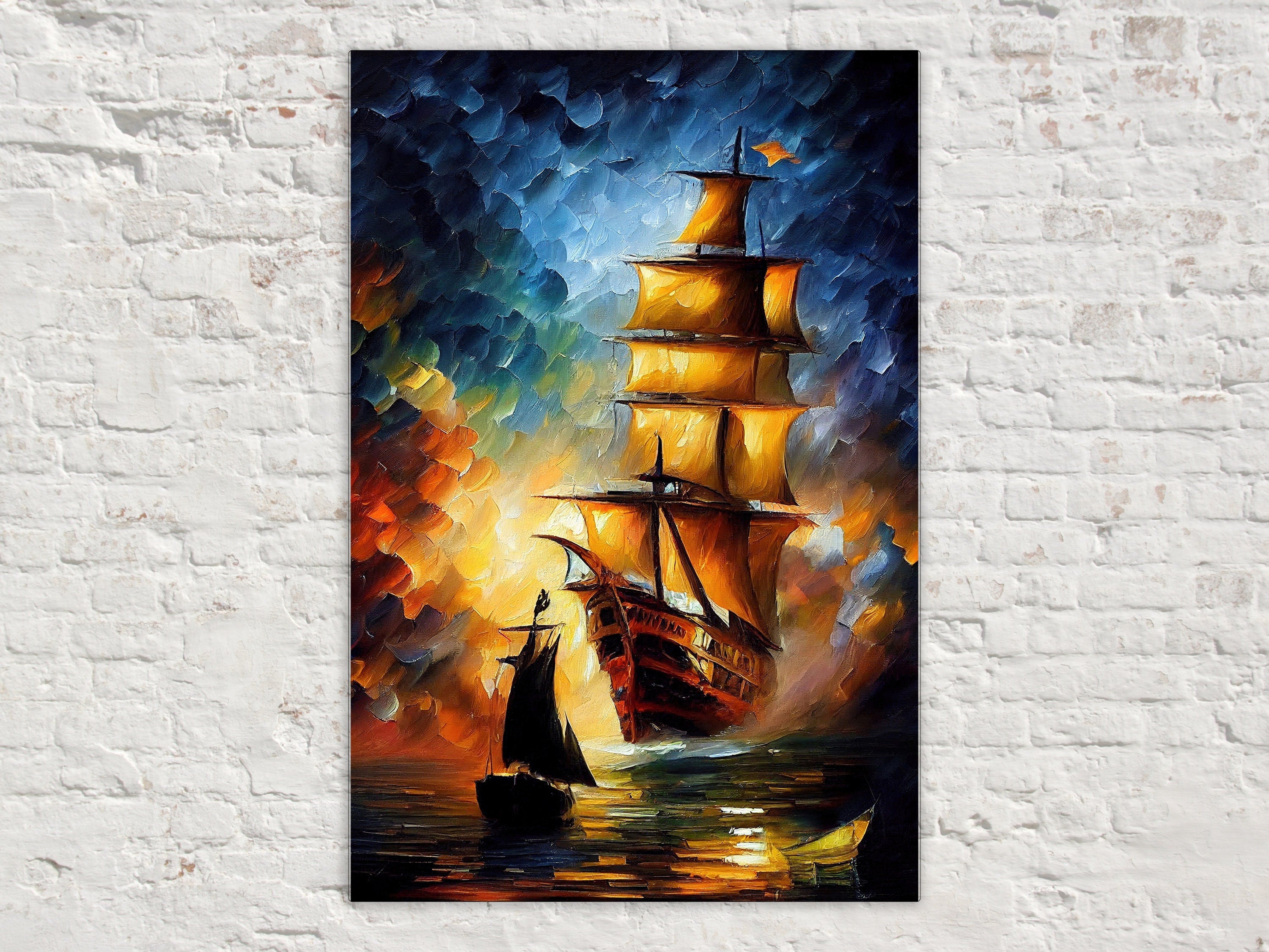 Pirate Ship Canvas Art – High Quality Oil Painting Print on Wooden Frame