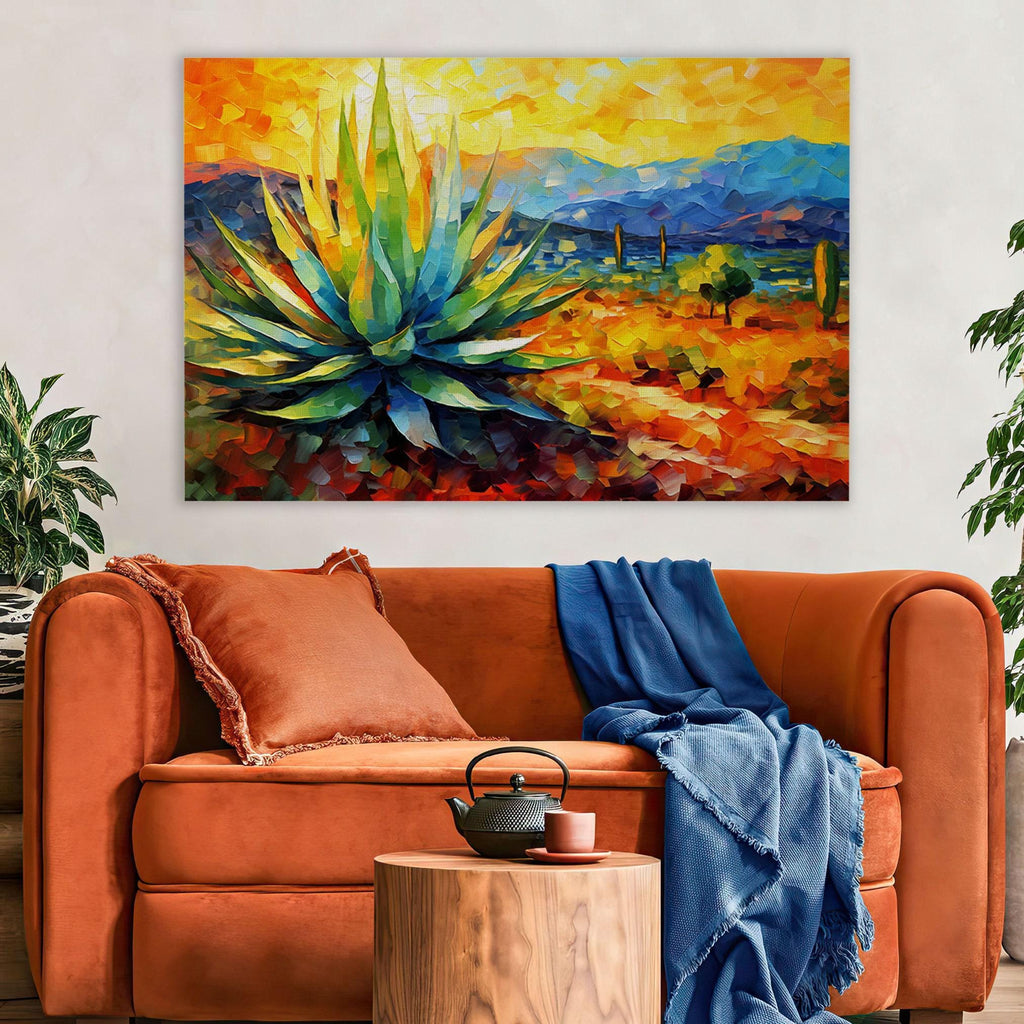 Desert Agave Print - Colorful Southwestern Landscape on Gallery Wrapped Canvas, Extra Large