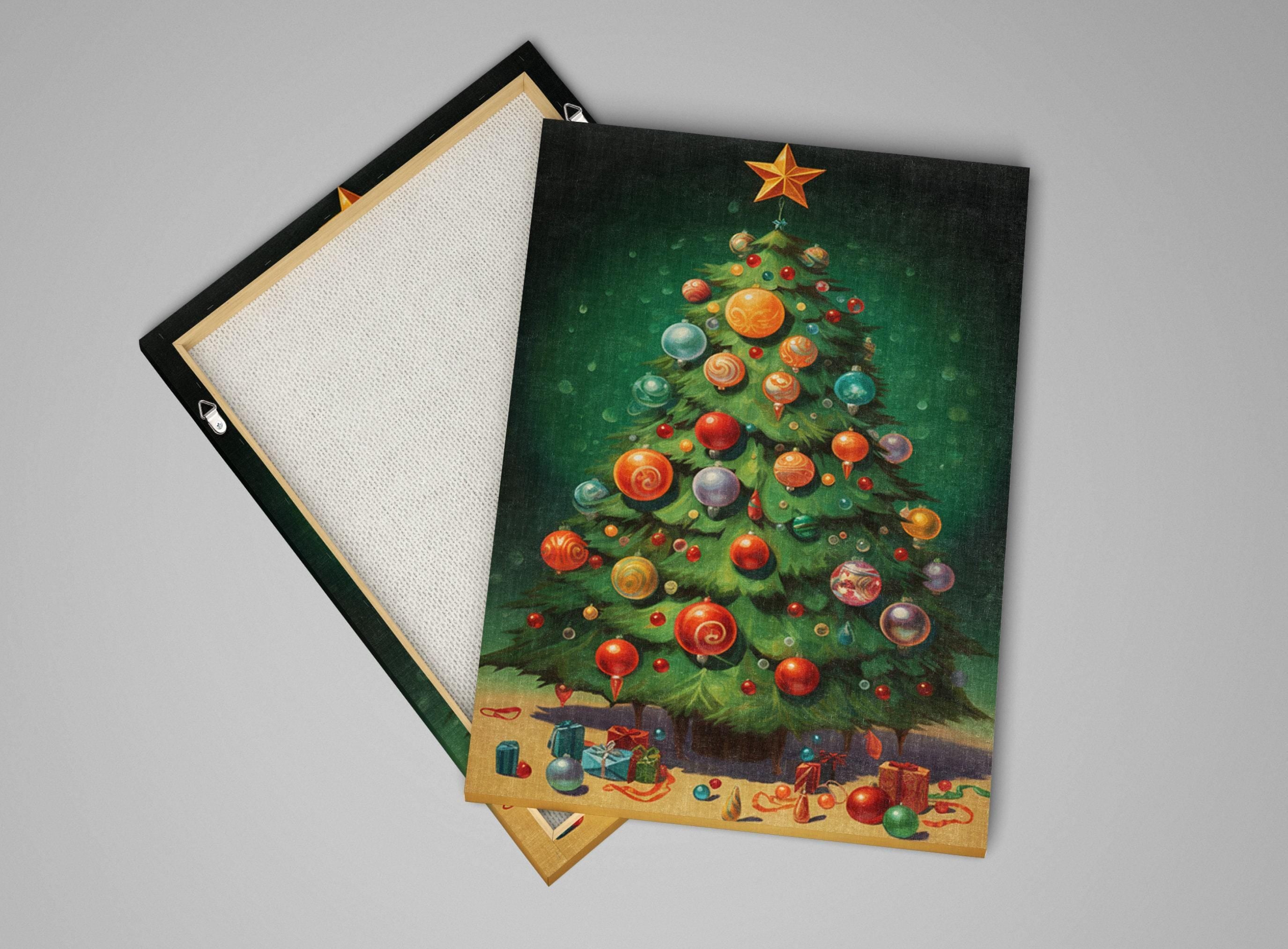 Holiday Tree Canvas | Bright Christmas Art on Extra Large Gallery Wrapped Canvas, Ready to Hang