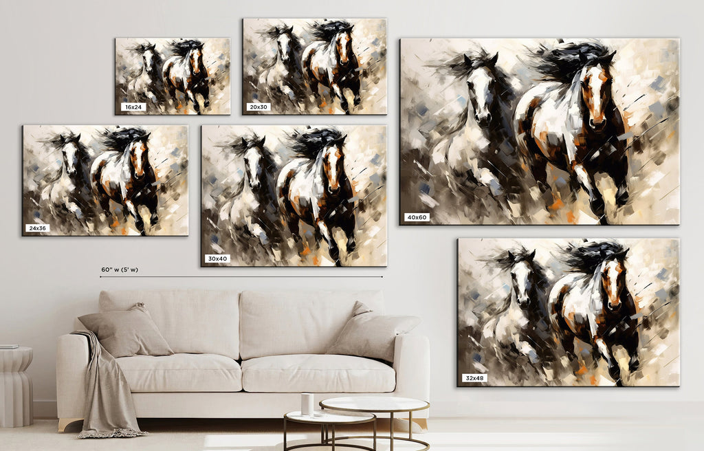 Pinto Horses Canvas - Large Gallery Wrapped Print | Running Horse Artwork with Wood Frame