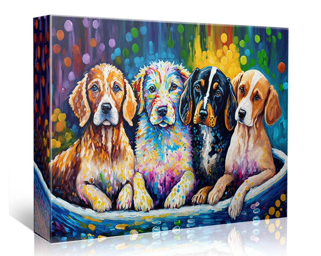 Dog Bath Art – Vibrant Colorful Dog Wall Art Canvas | Playful Pet Decor