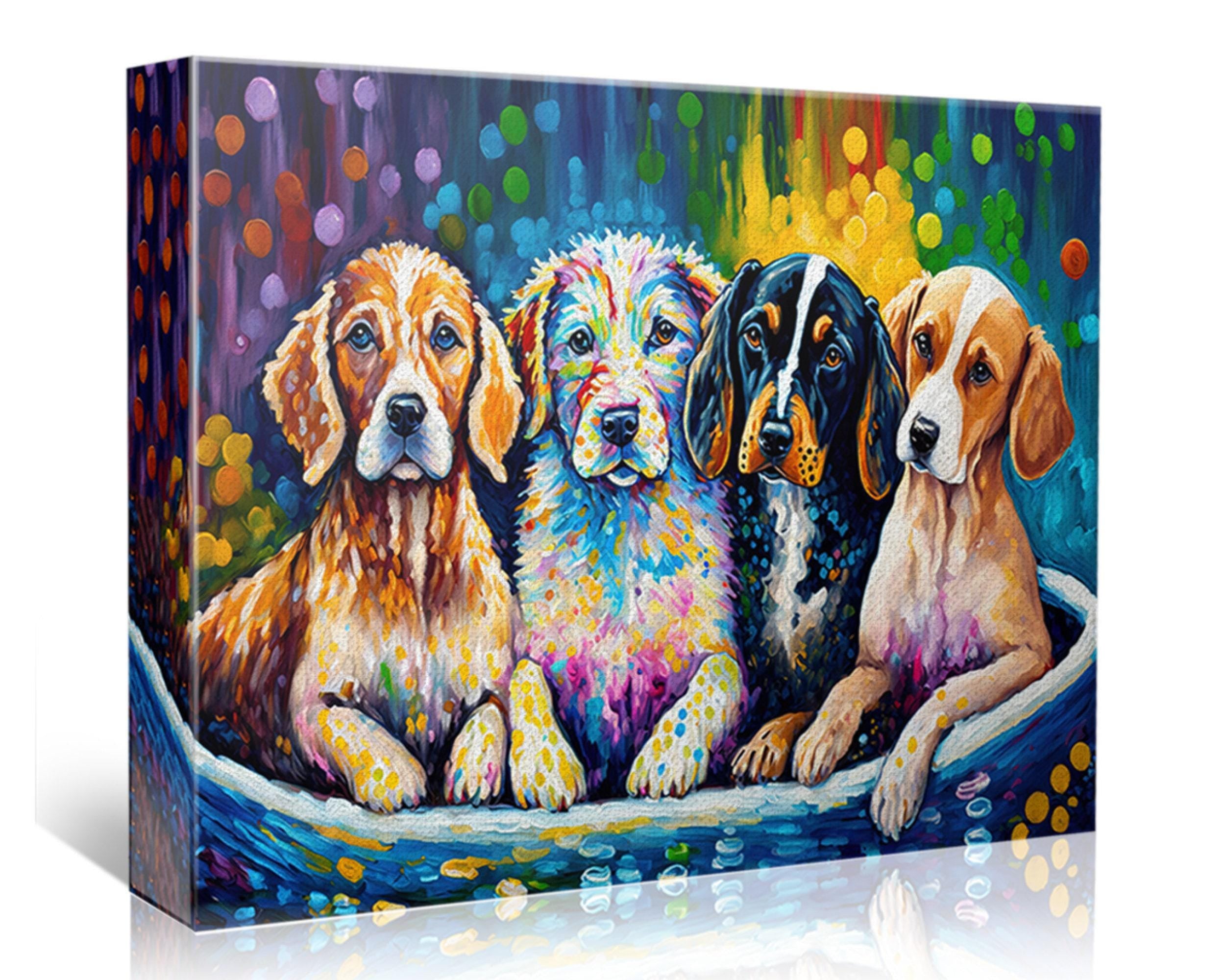 Dog Bath Art – Vibrant Colorful Dog Wall Art Canvas | Playful Pet Decor
