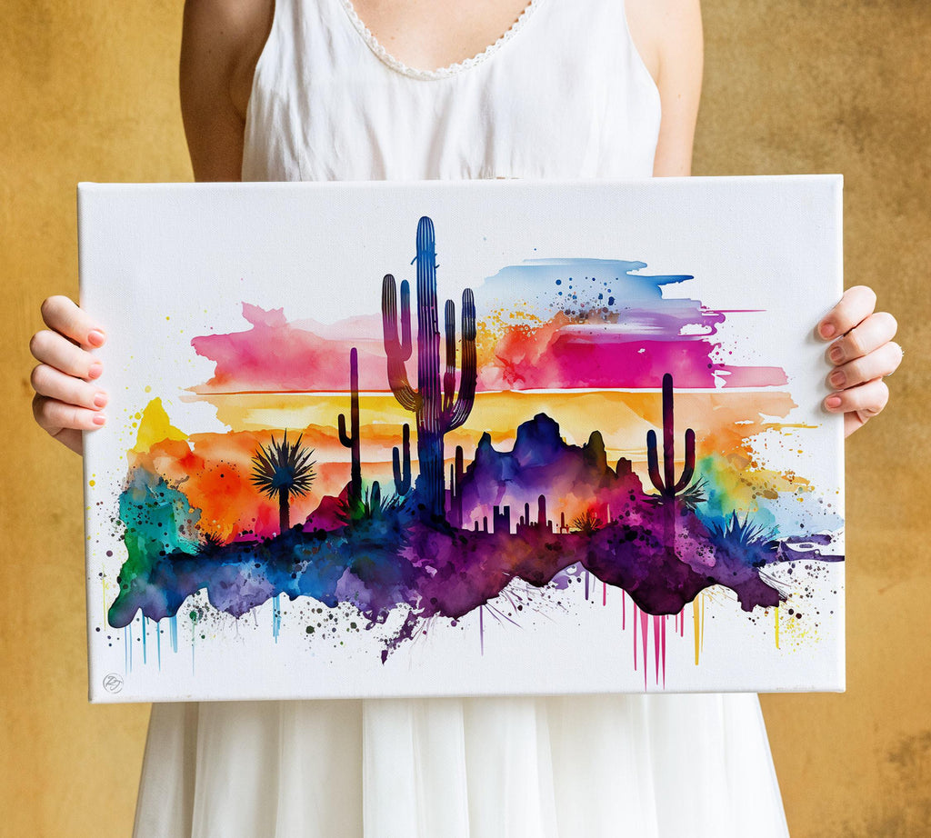 Southwest Desert Vista: Watercolor Landscape Art, Giclee Print on Canvas, Artist Paper, Watercolor Paper, Available in Extra Large Sizes