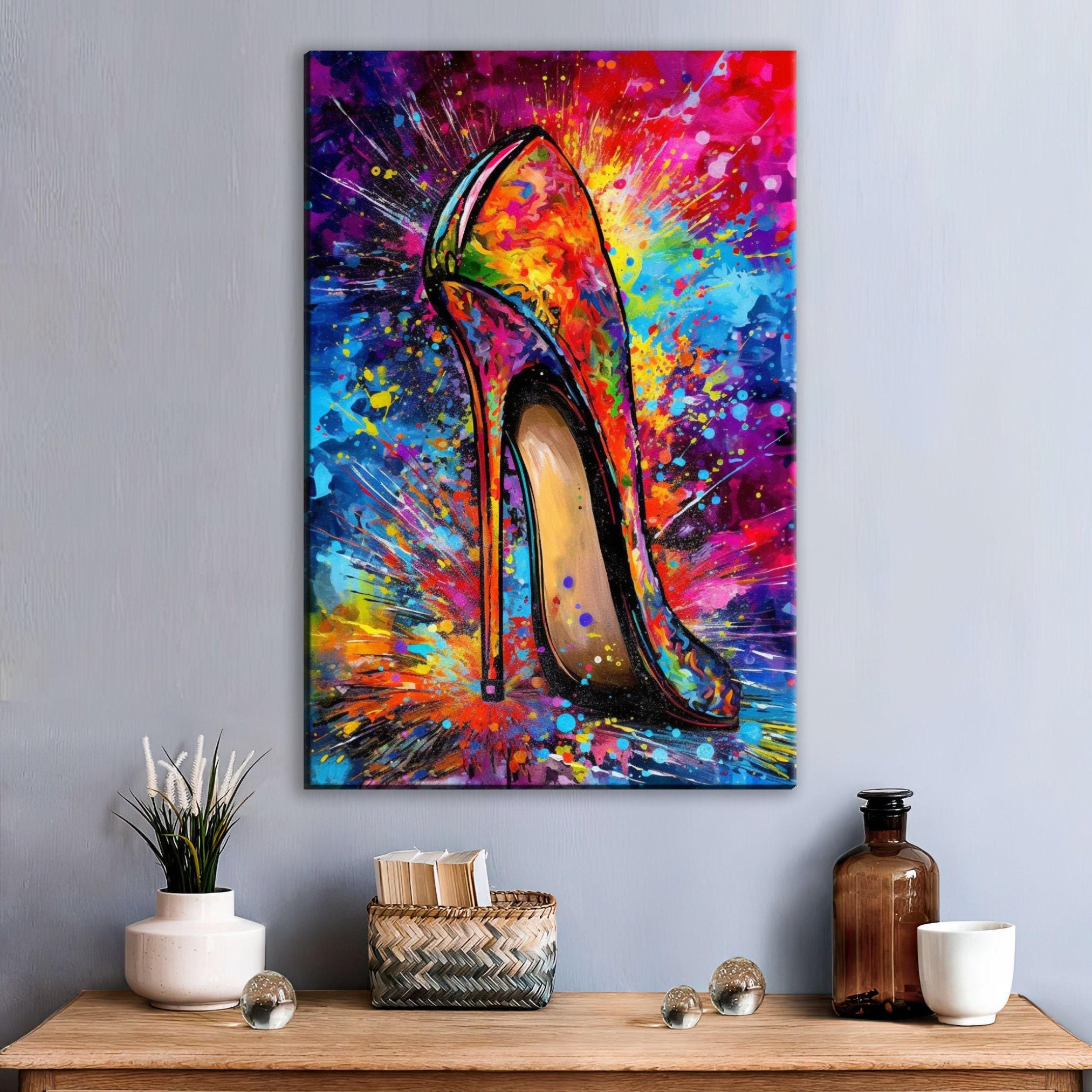 High Heel Painting - Colorful Canvas Wall Art with Stylish Heels Decor