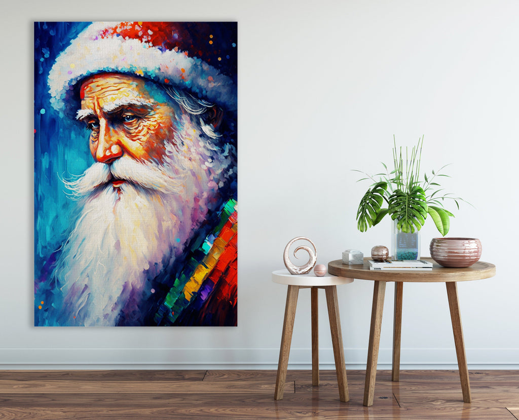 Santa Claus Wall Art - Christmas Canvas Print With Wooden Frame & Scratch Resistant Coating