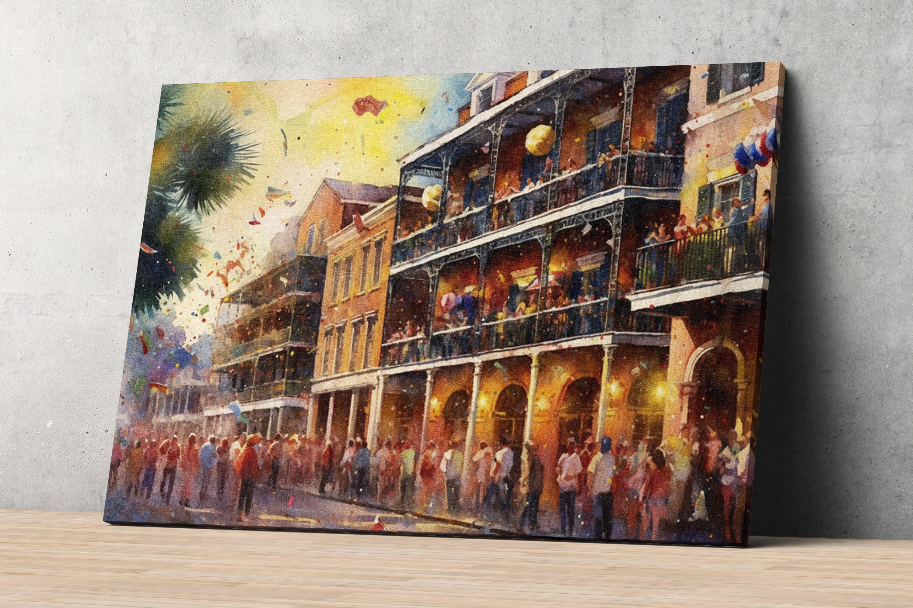 New Orleans Mardi Gras Watercolor, Festive Wall Art, Giclee Print on Canvas, Artist Paper, Watercolor Paper, Available in Extra Large Sizes