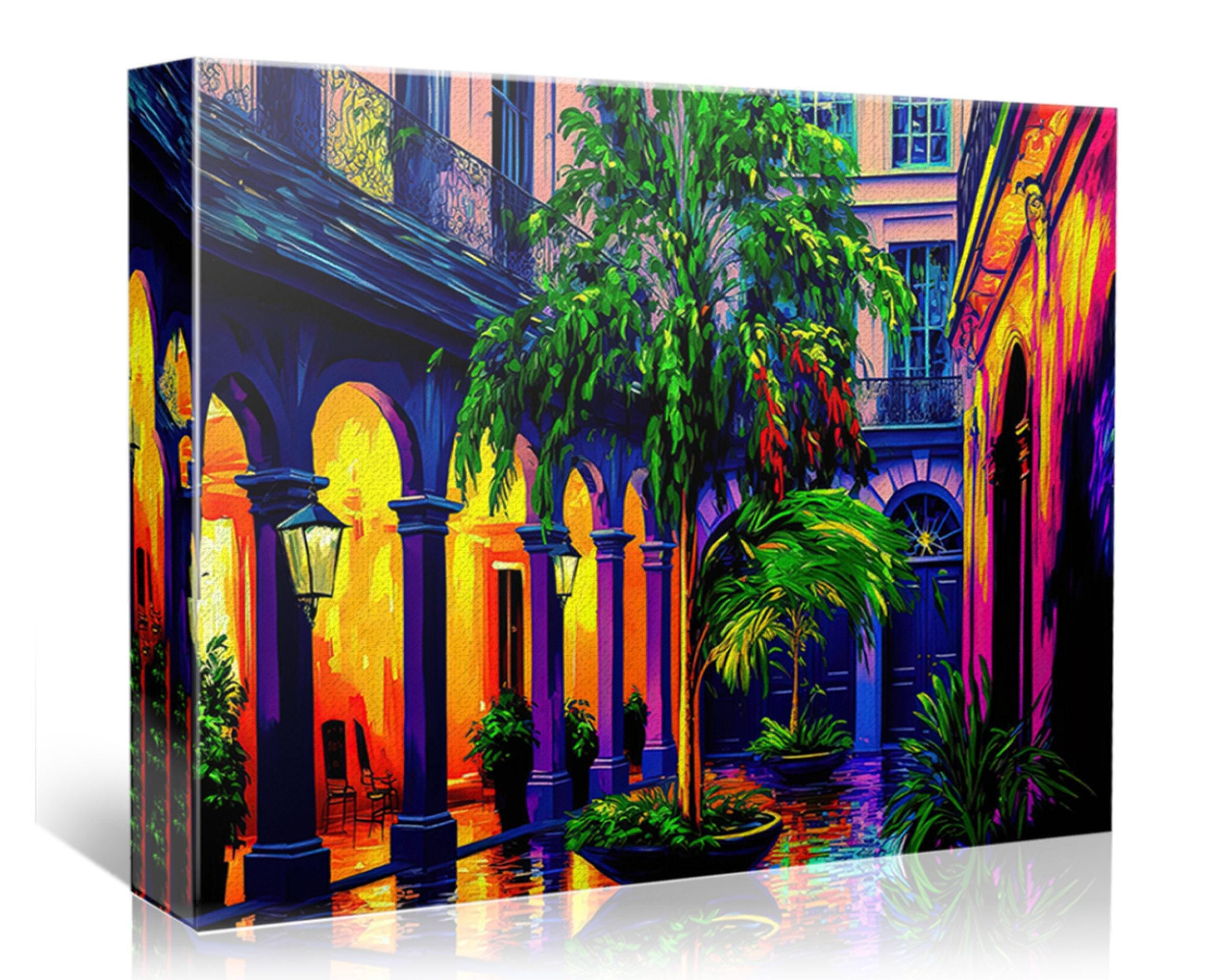 New Orleans Painting – Bright Colorful NOLA Wall Art Canvas | French Quarter Art Print