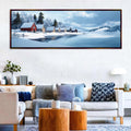 a living room with a couch and a painting on the wall