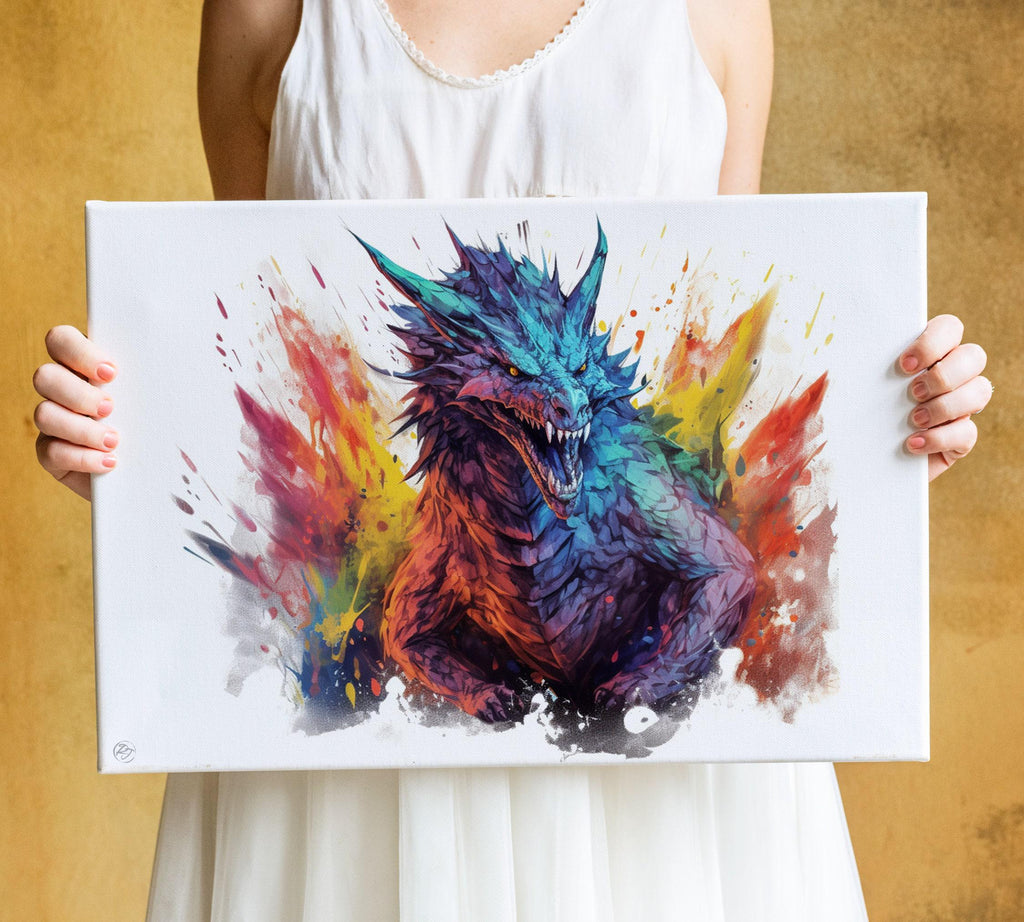 Mystical Dragon Majesty: Watercolor Wall Art Print, Giclee Print on Canvas, Artist Paper, Watercolor Paper, Available in Extra Large Sizes