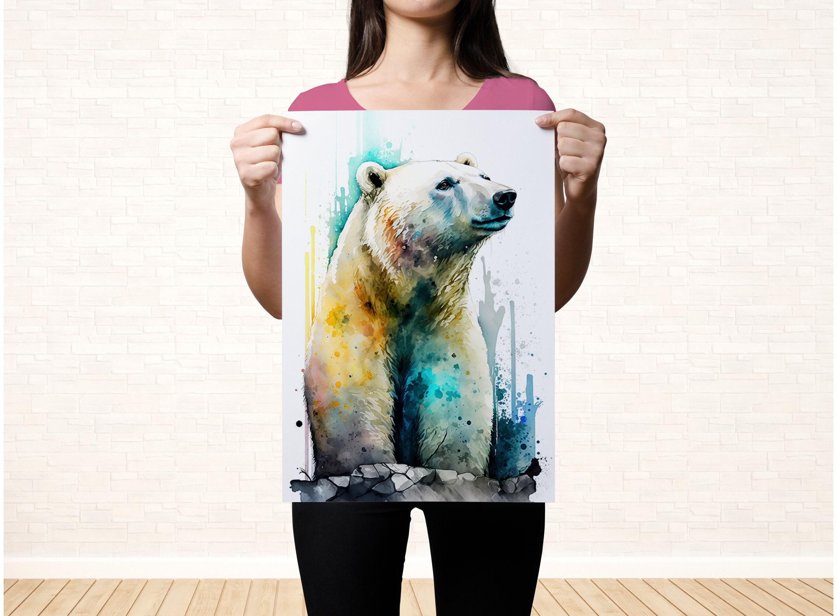 Polar Beauty: Polar Bear Watercolor Painting, Giclee Print on Canvas, Artist Paper, Watercolor Paper, Available in Extra Large Sizes