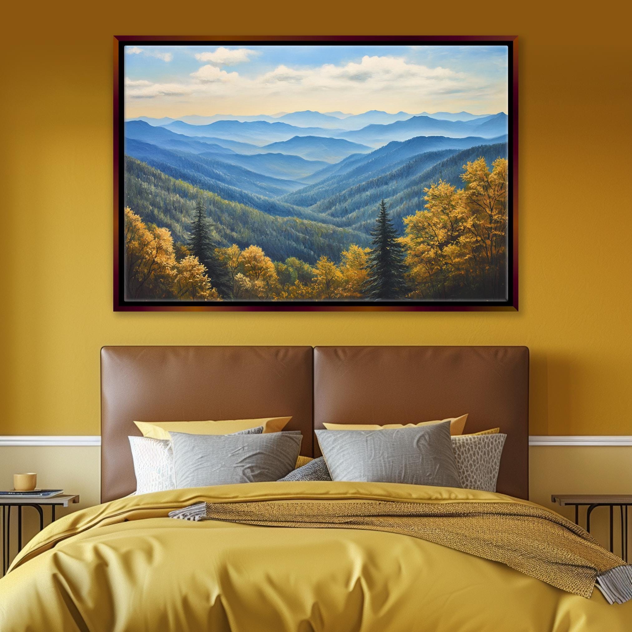 Smoky Mountains Wall Art | Framed Canvas Print, Extra Large Mountain Landscape Ready to Hang