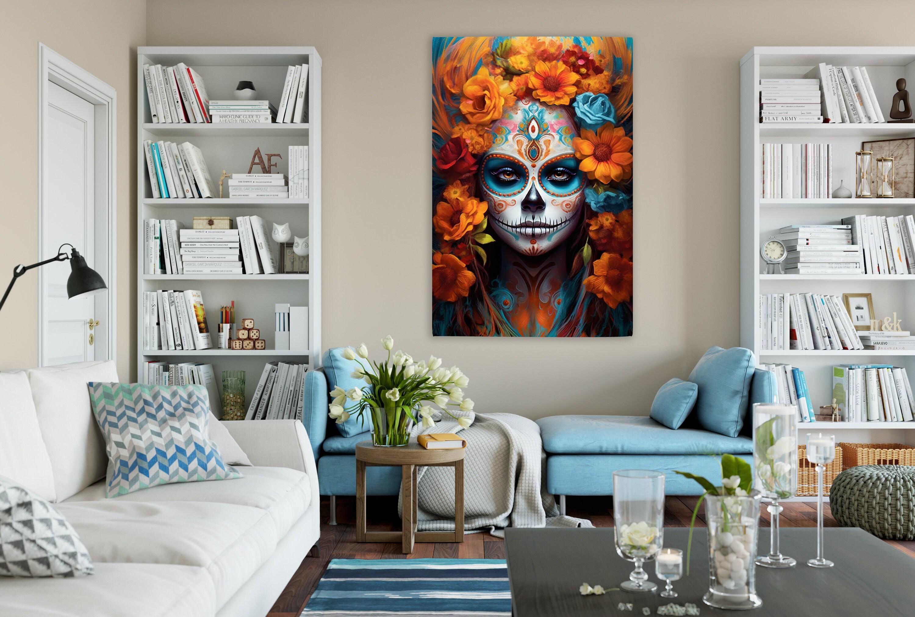 Sugar Skull Wall Art – Dia De Los Muertos Art | Large Floral Skull Canvas Print