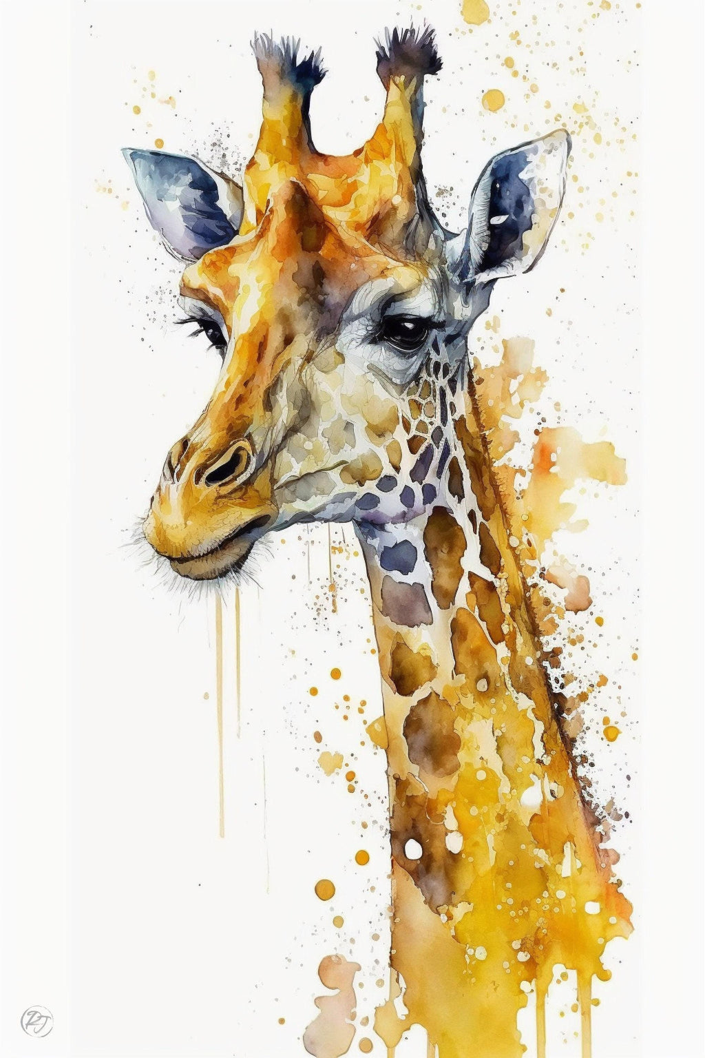 Giraffe Grace: Watercolor Giraffe Wall Art Print, Giclee Print on Canvas, Artist Paper, Watercolor Paper, Available in Extra Large Sizes