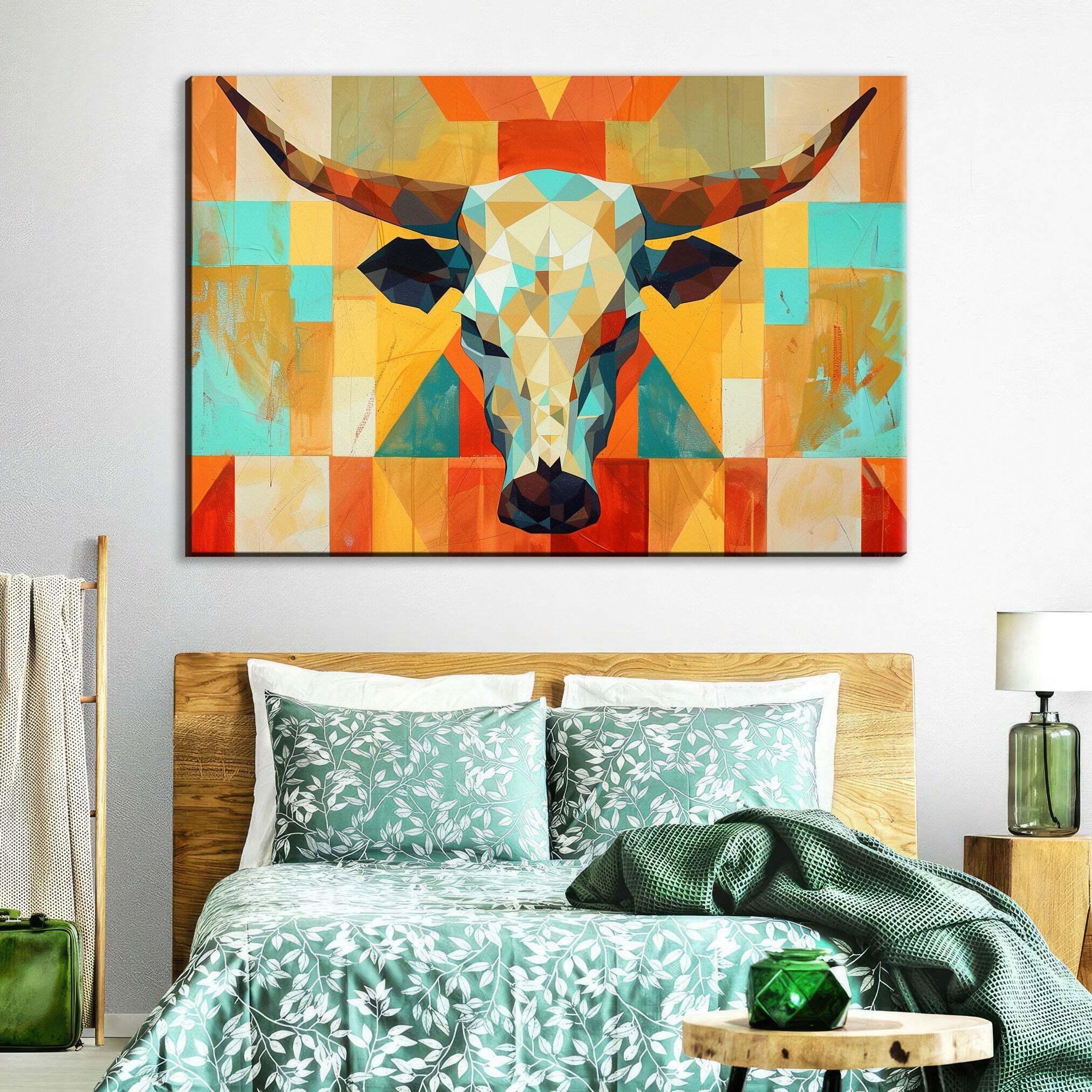 Mid Century Modern Wall Art – Cow Skull Canvas, Gallery Wrapped, Ready to Hang