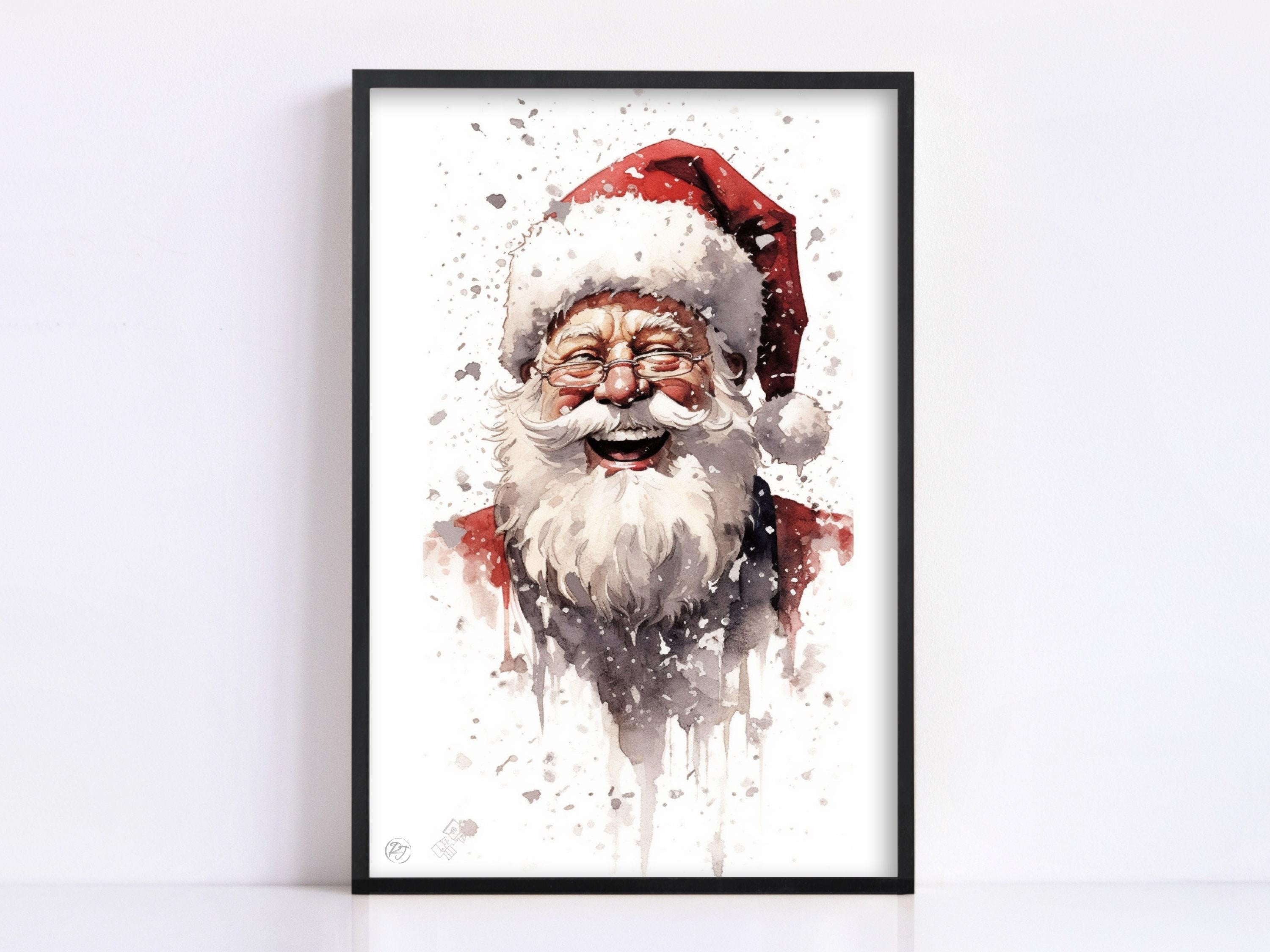 Cheerful Santa Claus - Rustic Christmas Wall Decor, Giclee Print on Canvas, Artist Paper, Watercolor Paper, Available in Extra Large Sizes