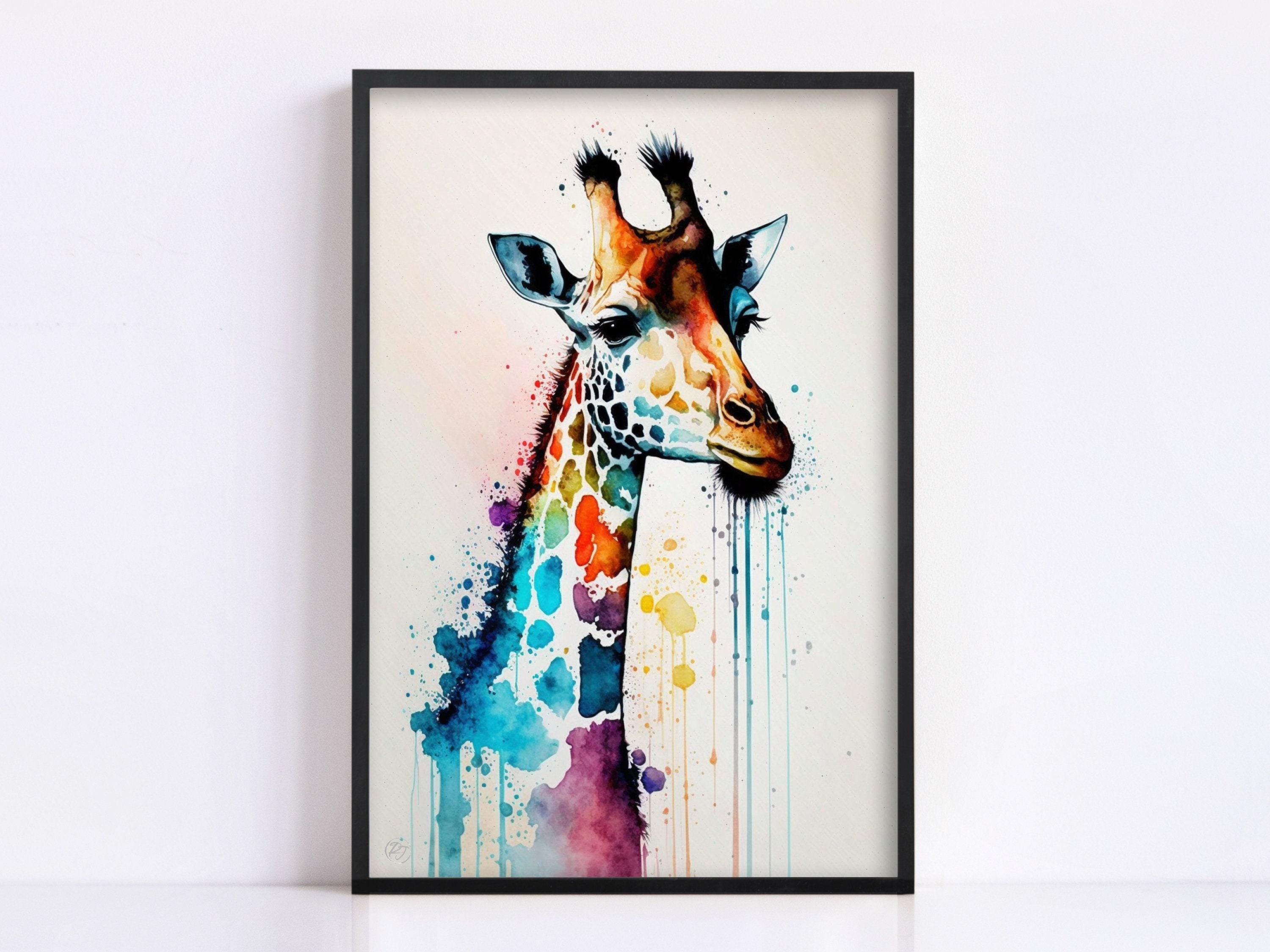 Serenity in Spots: Watercolor Giraffe Wall Decor, Giclee Print on Canvas, Artist Paper, Watercolor Paper, Available in Extra Large Sizes