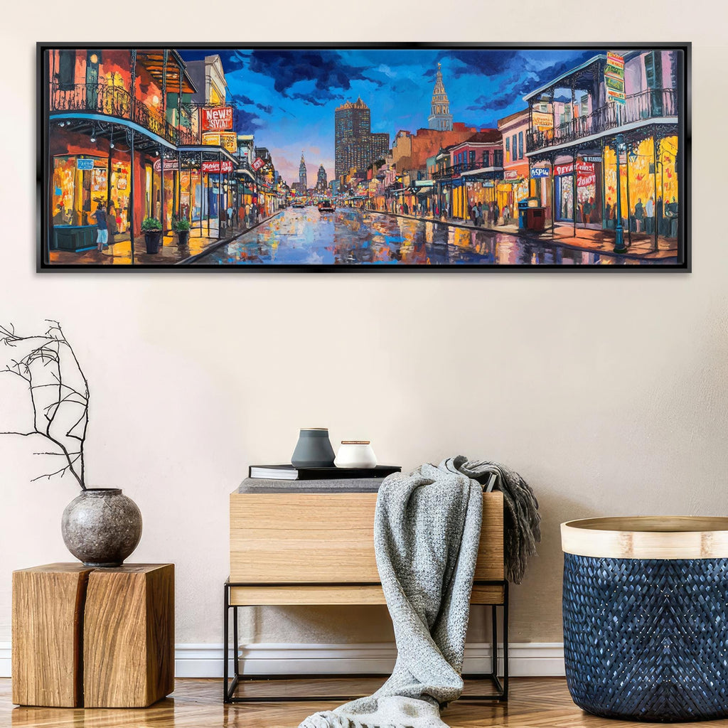 a painting of a city street at night
