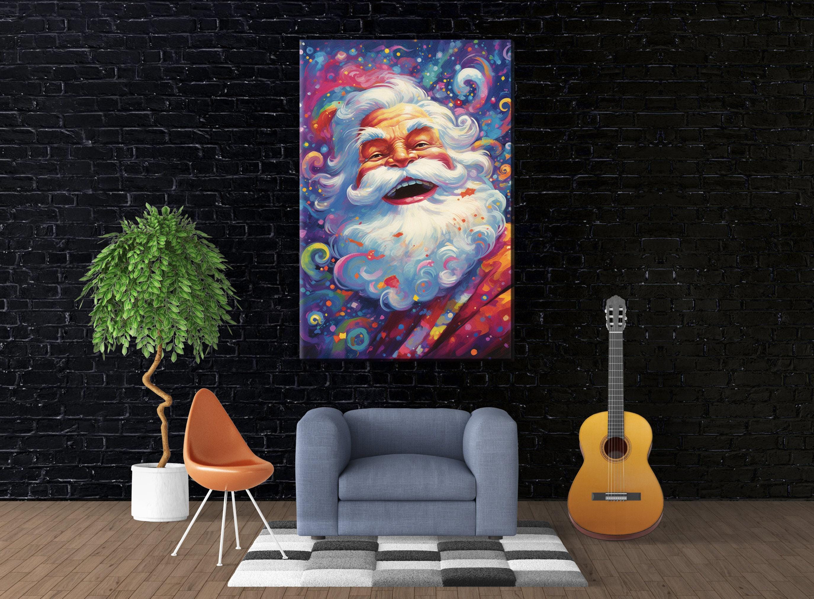 Santa Claus Canvas Art – Playful Christmas Wall Art, Giclee Print on Gallery Wrapped Canvas