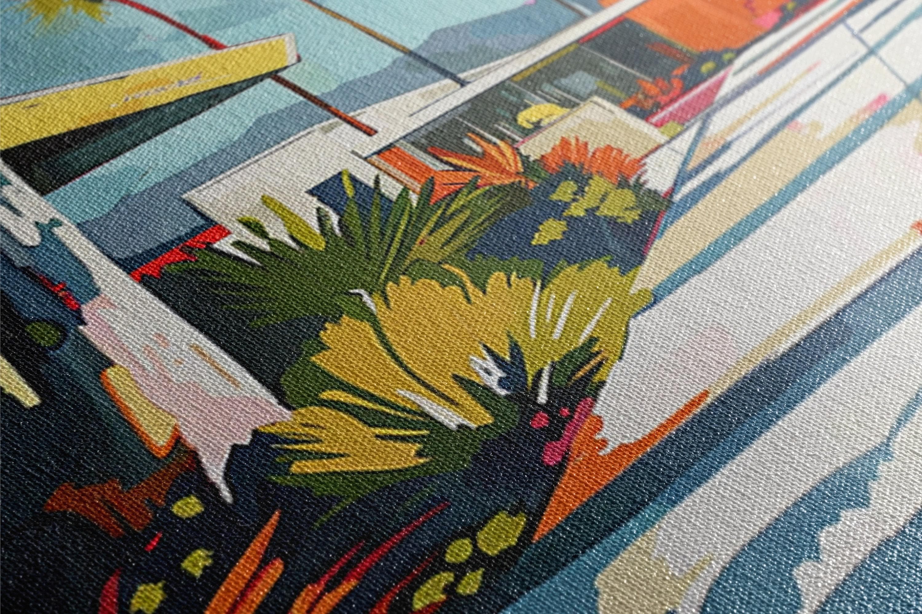 Palm Springs Wall Art – Vintage Mid-Century Modern Large Canvas Painting, Ready to Hang