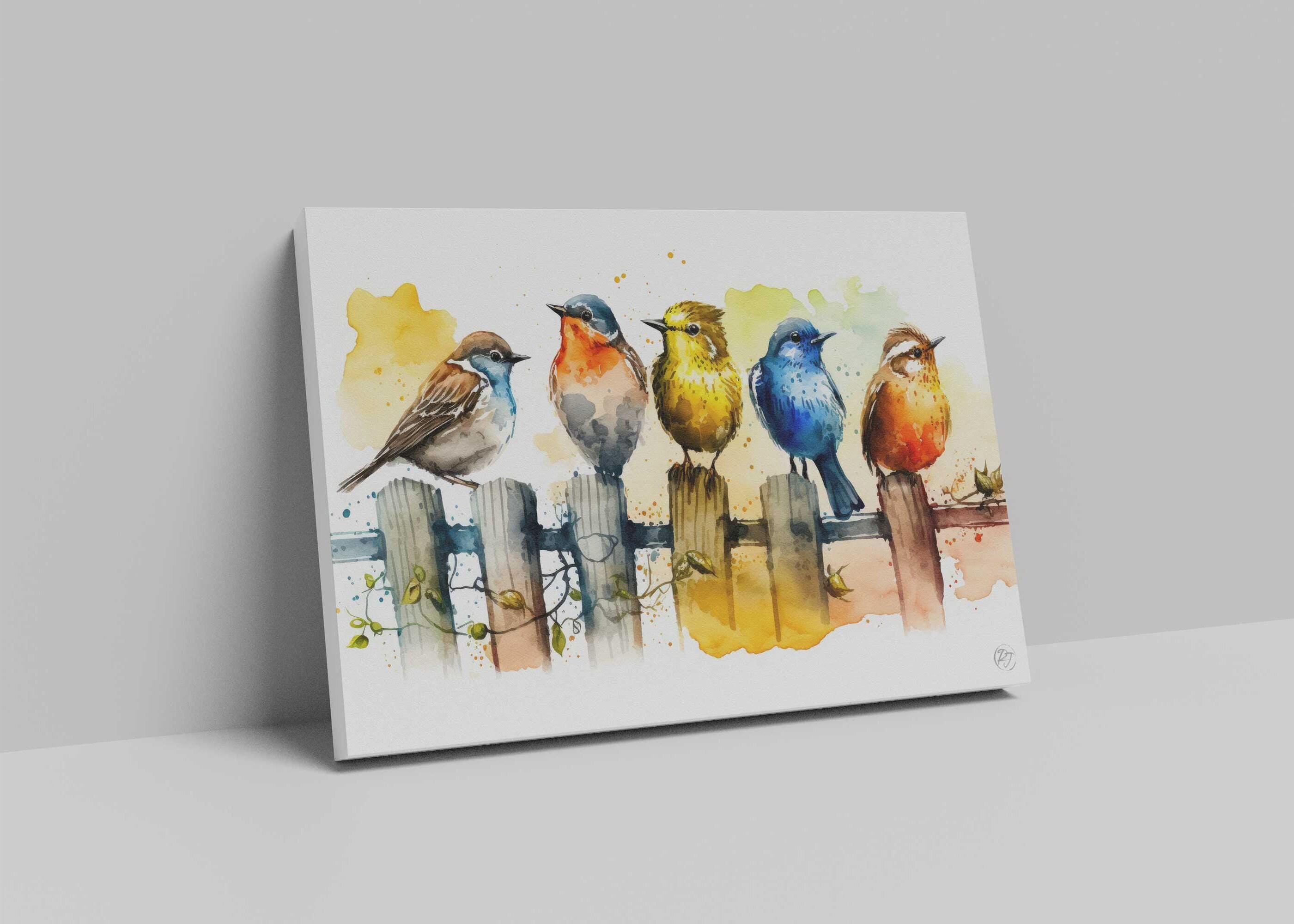 Birds Watercolor Art Print, Colorful Canvas Print, Nature Animals Framed Wall Art