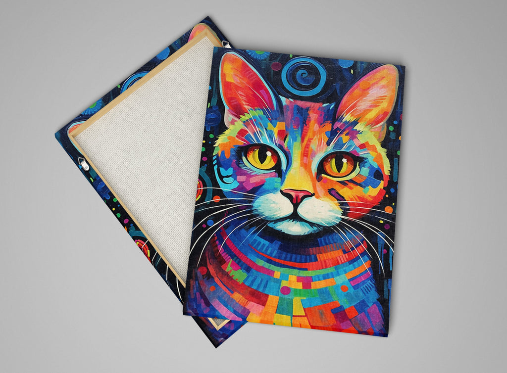Colorful Cat Painting - Large Canvas Wall Art | Vibrant Pet Art, Expressive Cat Portrait