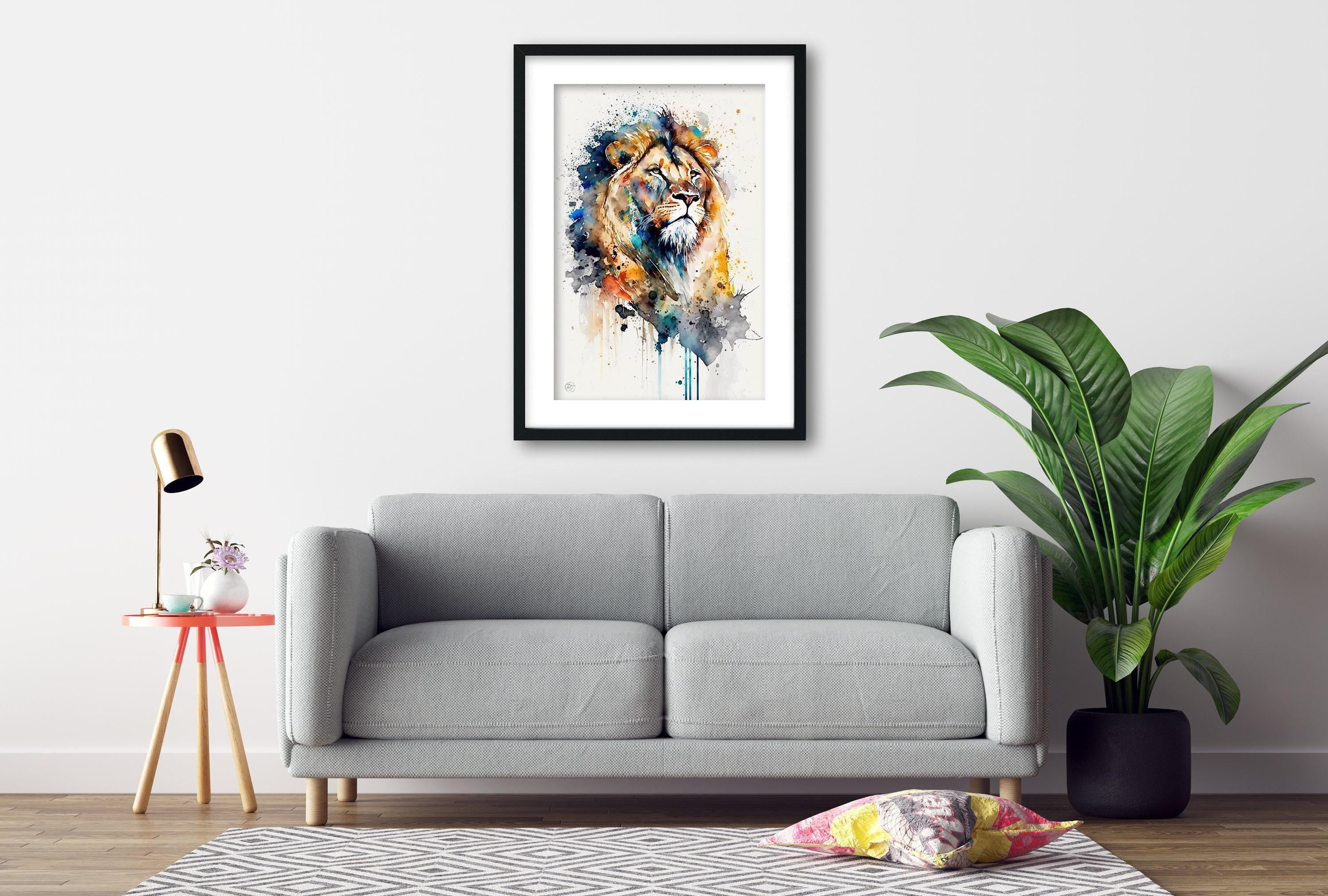 Majestic Lion: Watercolor Lion Wall Art Print, Giclee Print on Canvas, Artist Paper, Watercolor Paper, Available in Extra Large Sizes