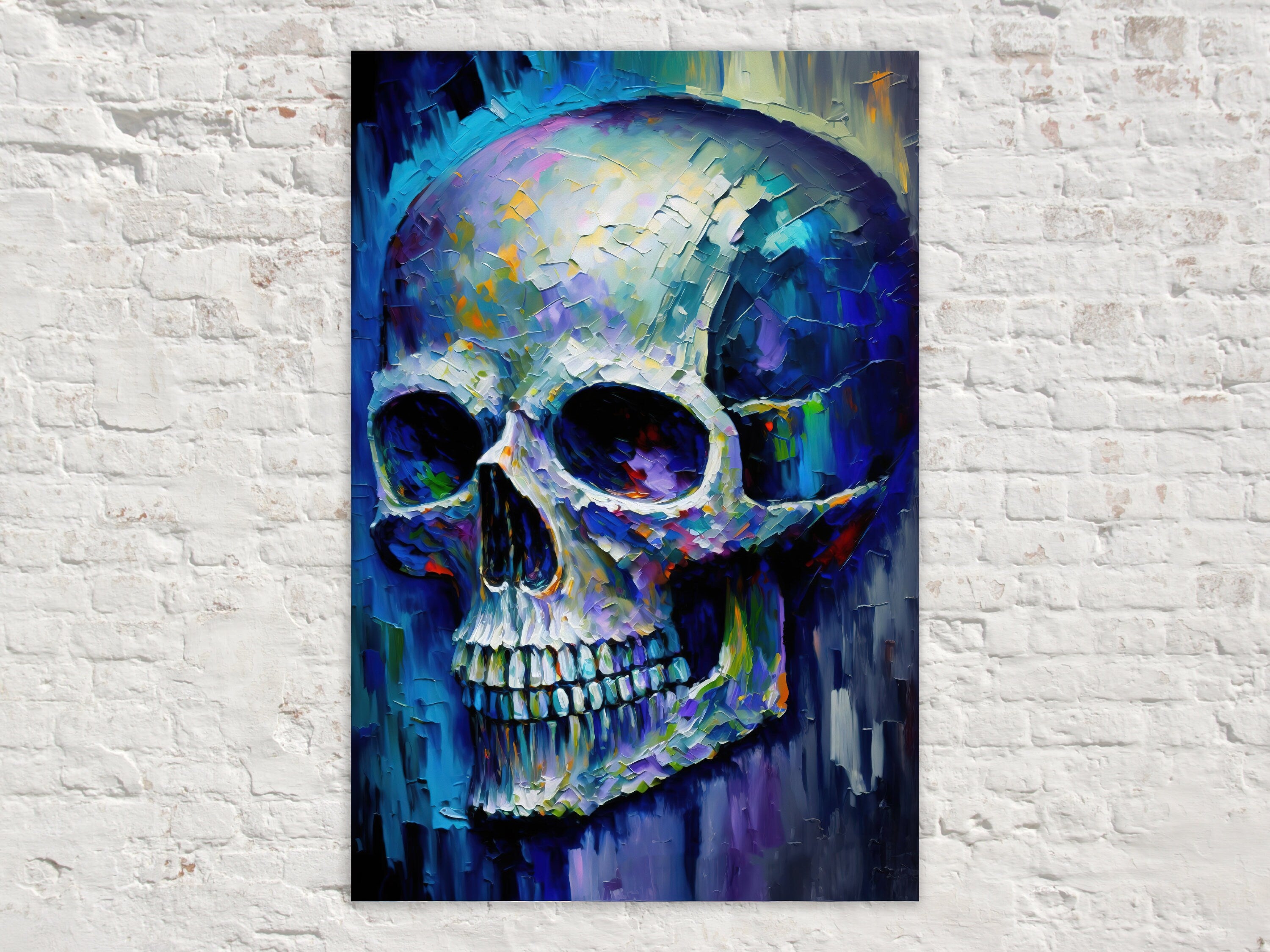 Skull Canvas Art – Blue Skull Painting | Thick Paint, Gallery Ready Canvas Wall Art