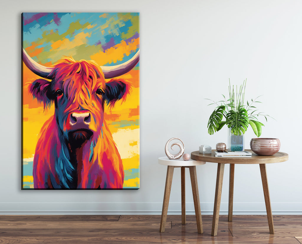 Highland Cow Canvas - Large Rustic Wall Artwork With Scratch Resistant Coating