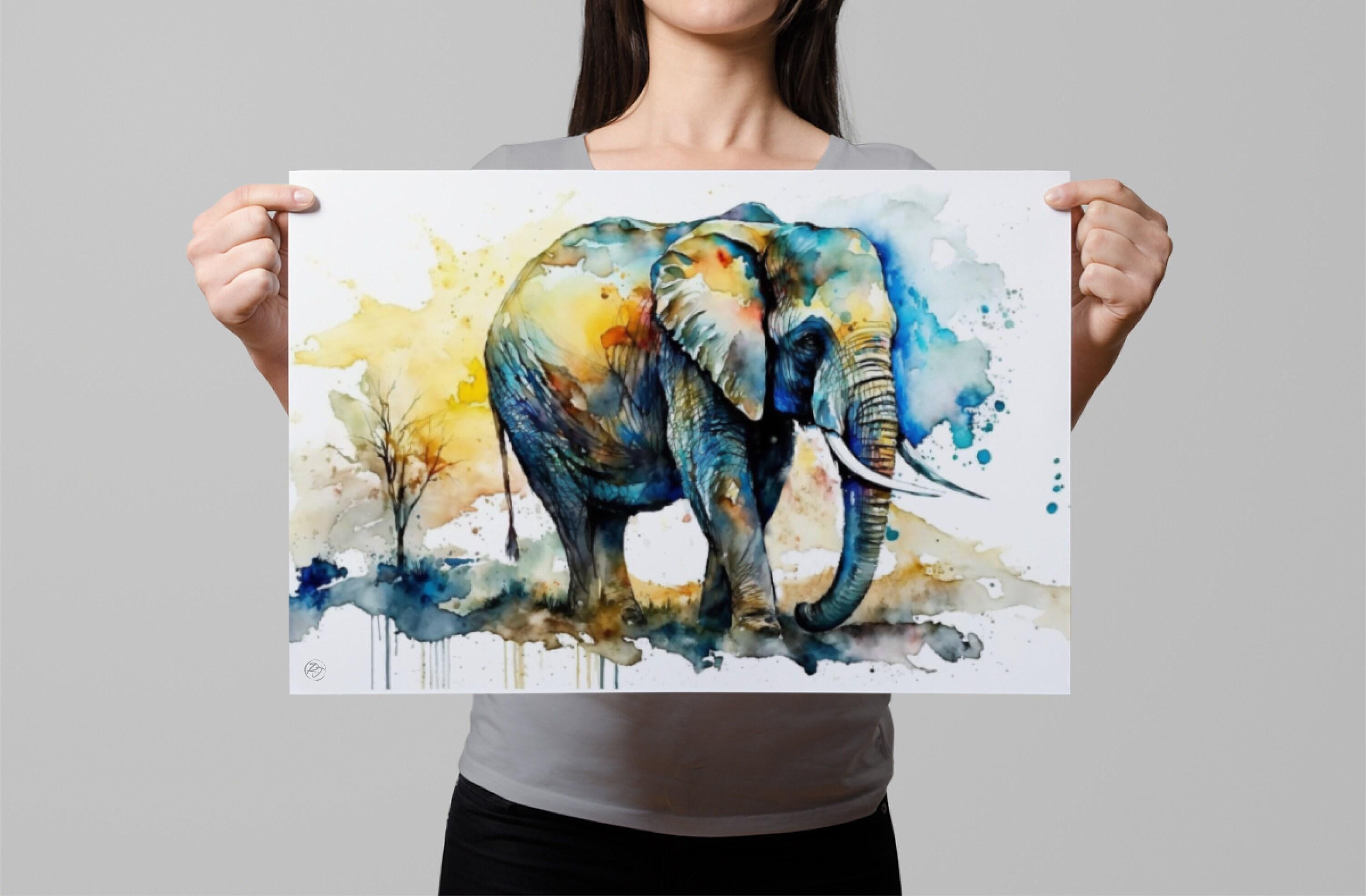 Gentle Giant: Watercolor Elephant Wall Art Print, Giclee Print on Canvas, Artist Paper, Watercolor Paper, Available in Extra Large Sizes
