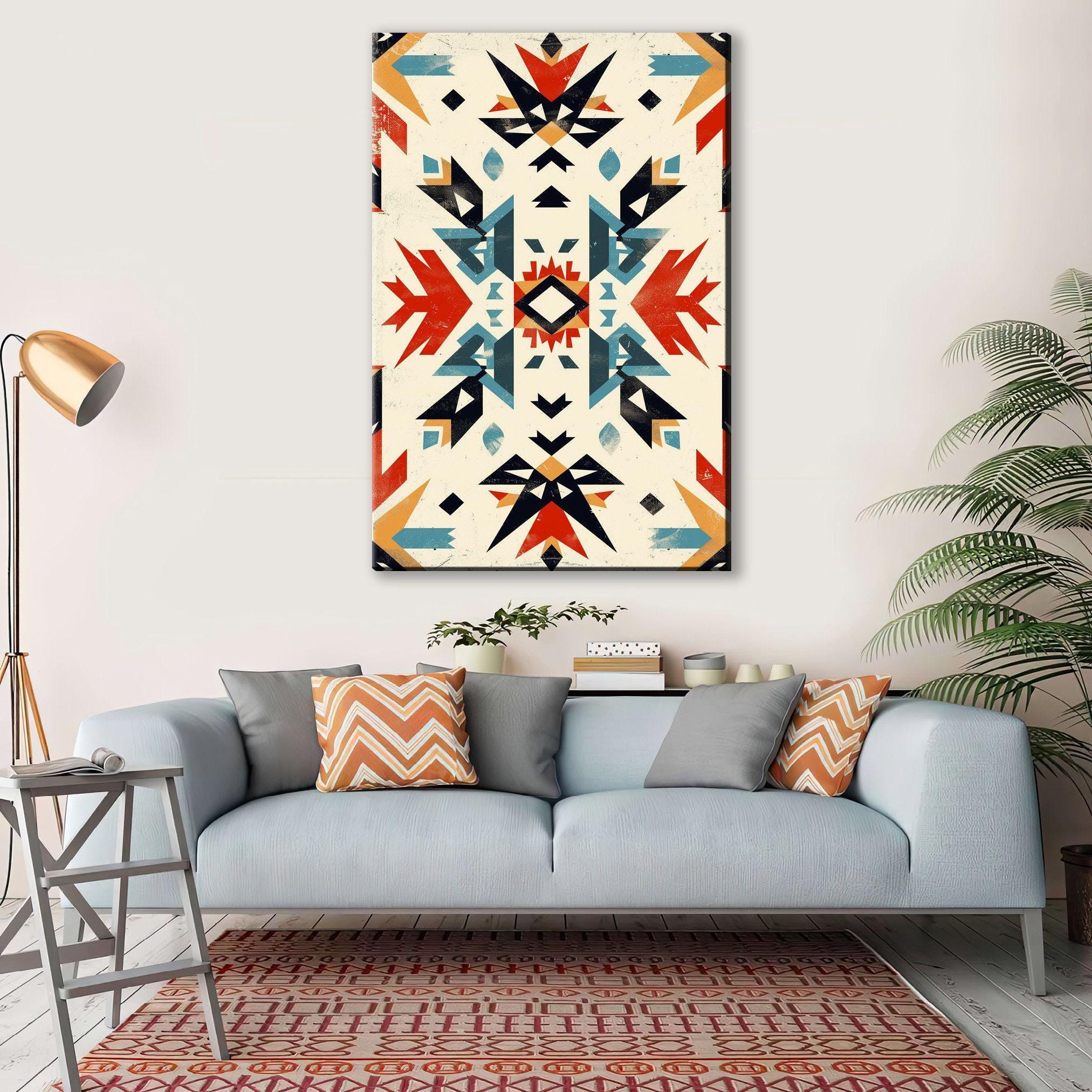 Native American Wall Decor – Extra Large Gallery Wrapped Canvas With Tribal Pattern Art