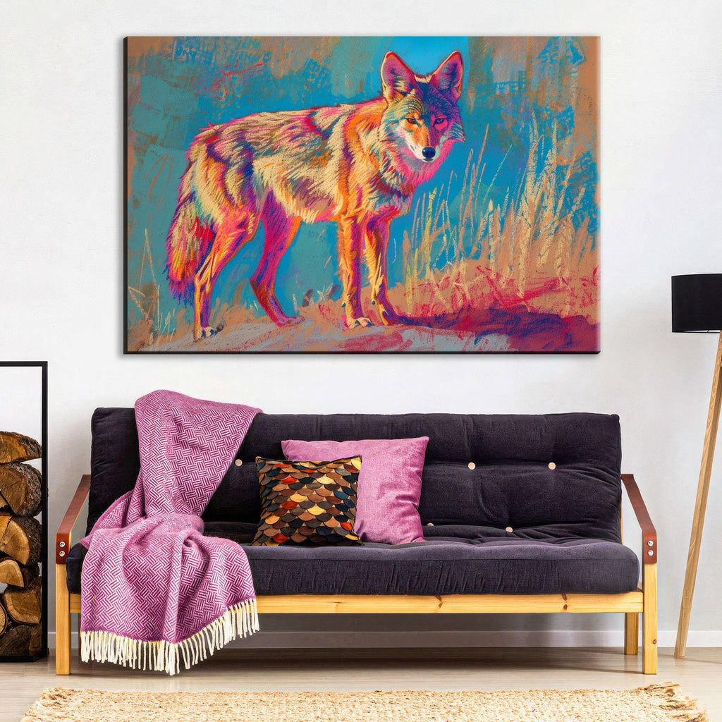 Vibrant Coyote Art – Large Canvas Wall Art, Gallery Wrapped, Ready to Hang