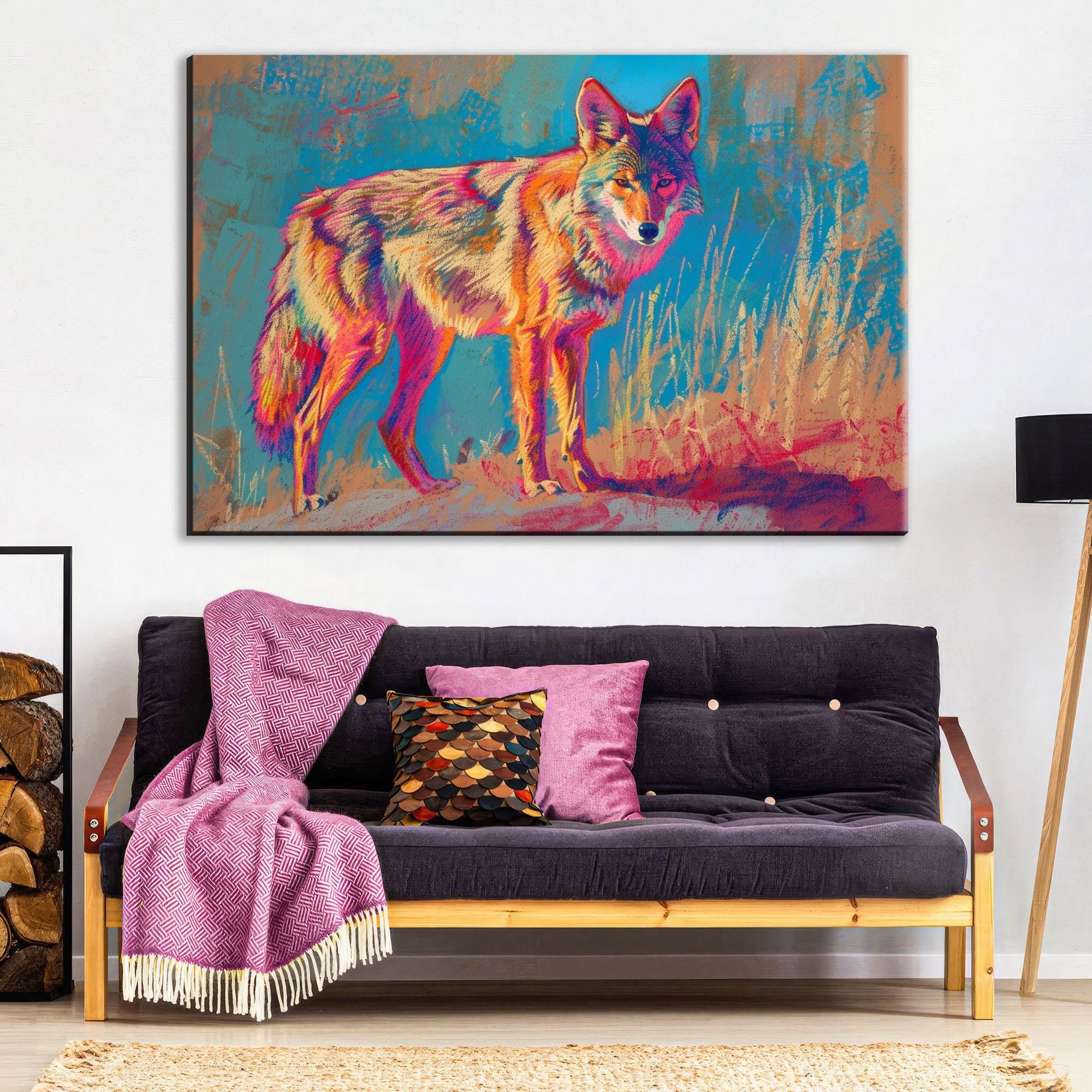 Vibrant Coyote Art – Large Canvas Wall Art, Gallery Wrapped, Ready to Hang