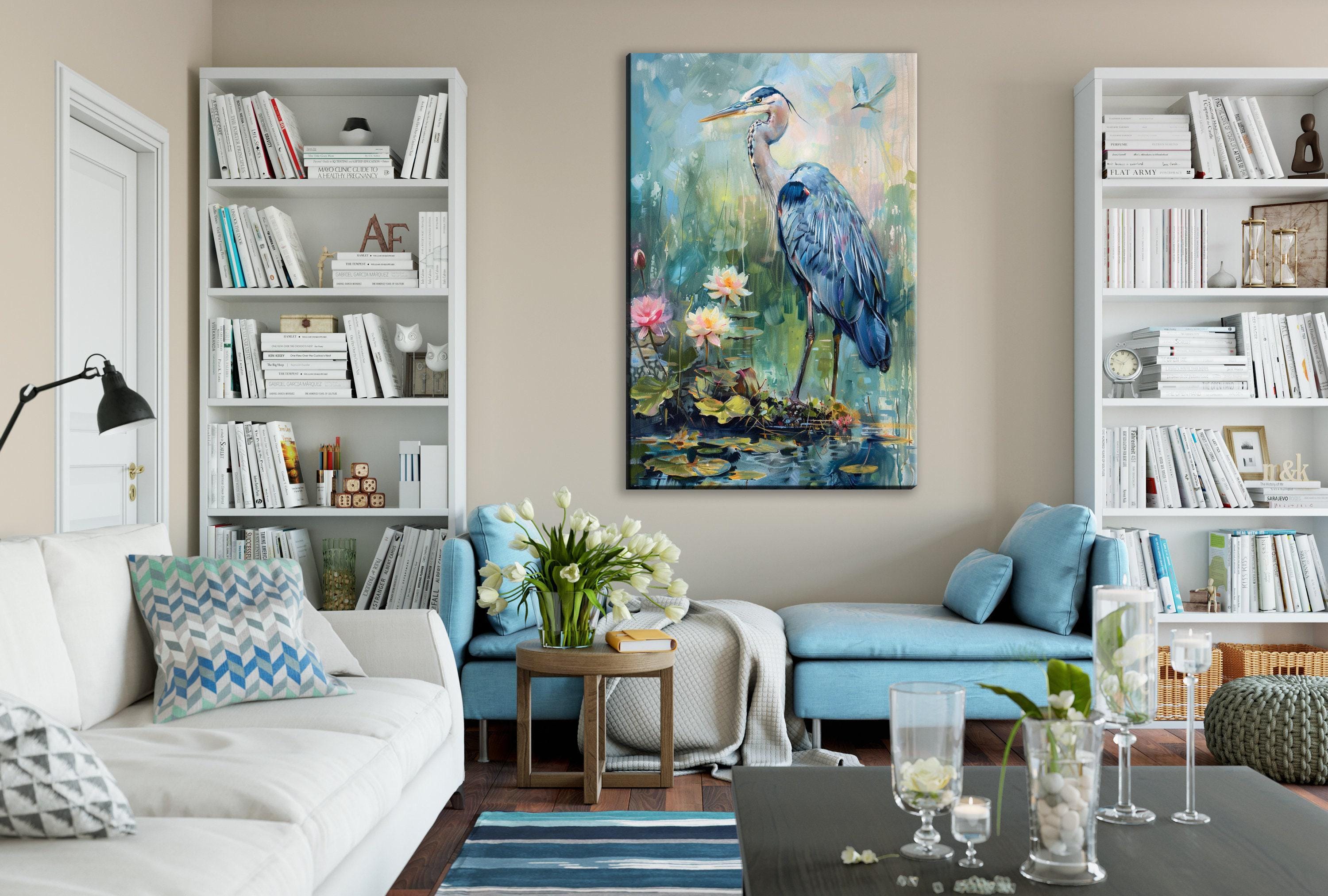 Blue Heron Wall Art – Large Coastal Canvas Art | Wetland Sanctuary Print on Gallery Wrapped Canvas
