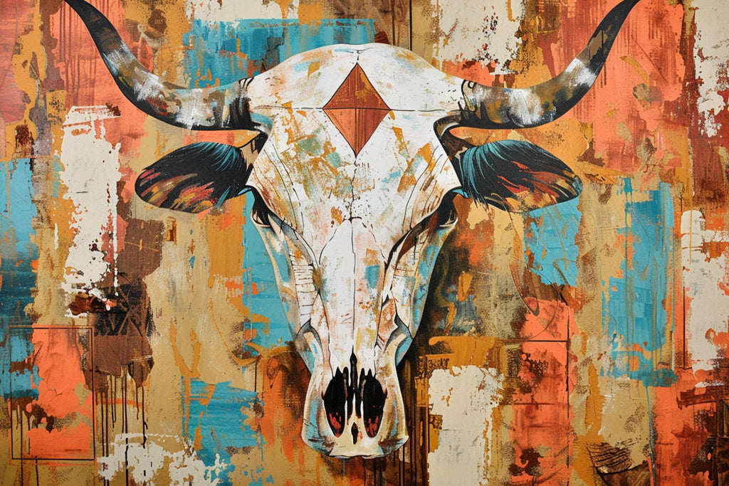Texas Cow Skull Art | Rustic Wall Art on Gallery Wrapped Canvas - Large Print