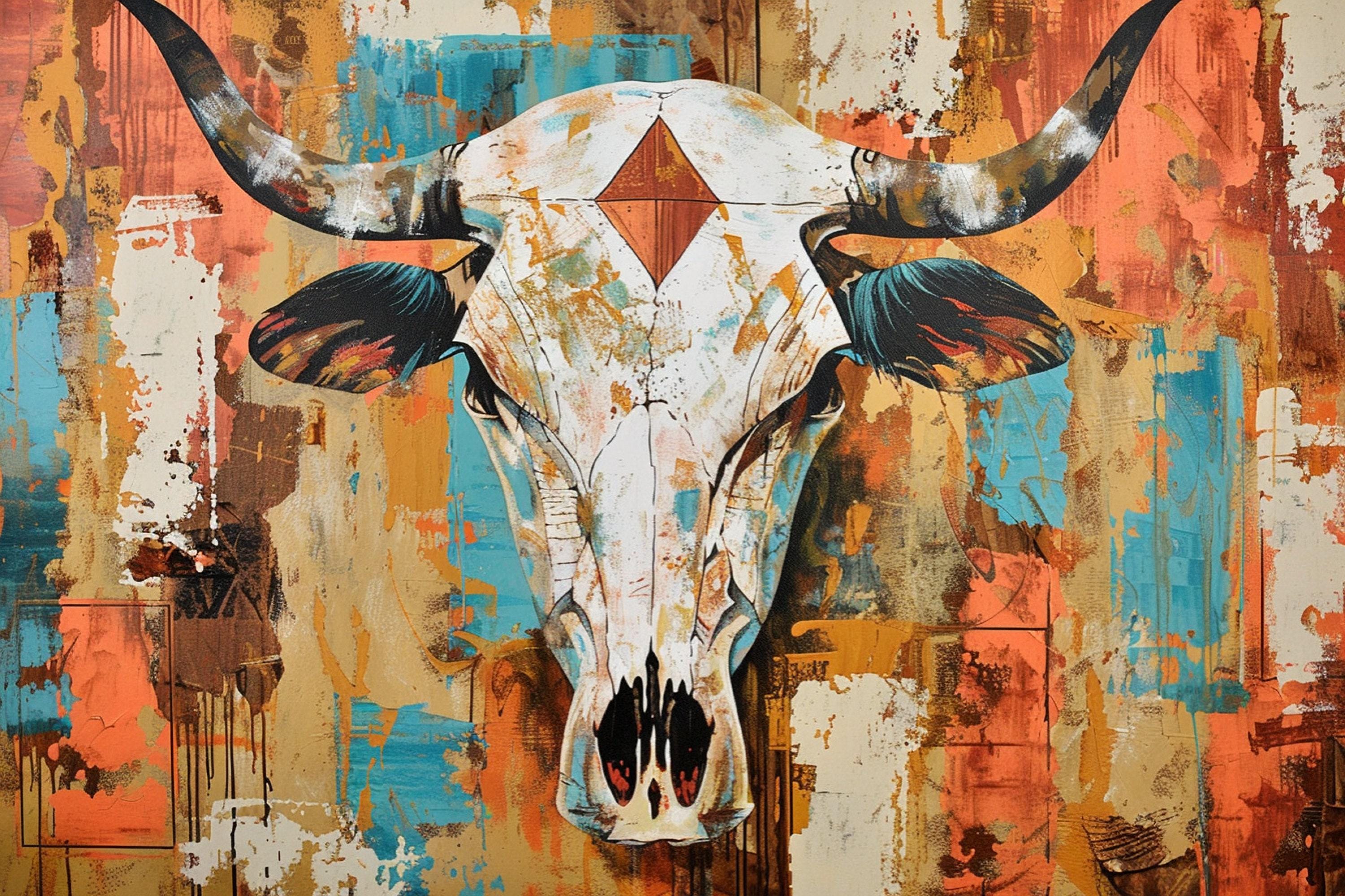 Texas Cow Skull Art | Rustic Wall Art on Gallery Wrapped Canvas - Large Print