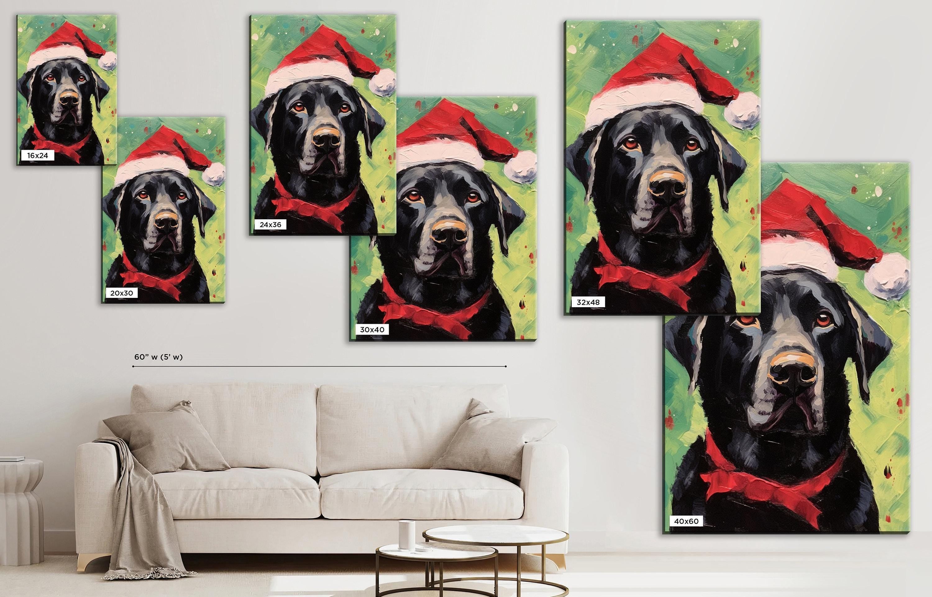 Black Lab Christmas Art - Festive Dog Painting on Extra Large Gallery Wrapped Canvas