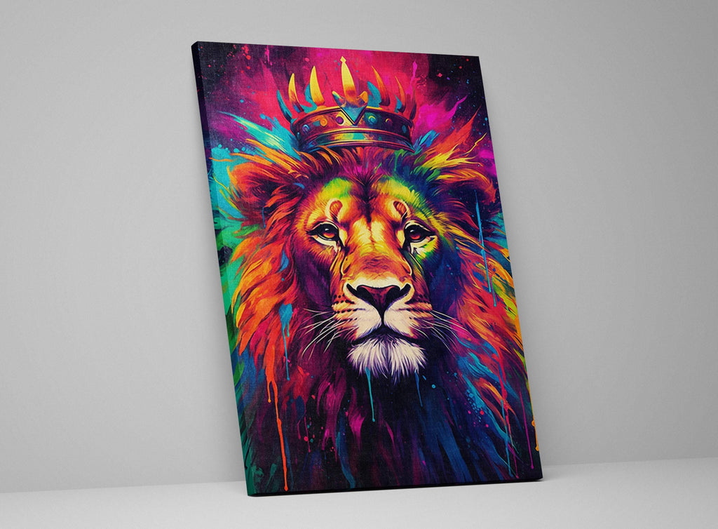 Lion Canvas Wall Art - Majestic Crown Lion Painting on Large Gallery Wrapped Canvas