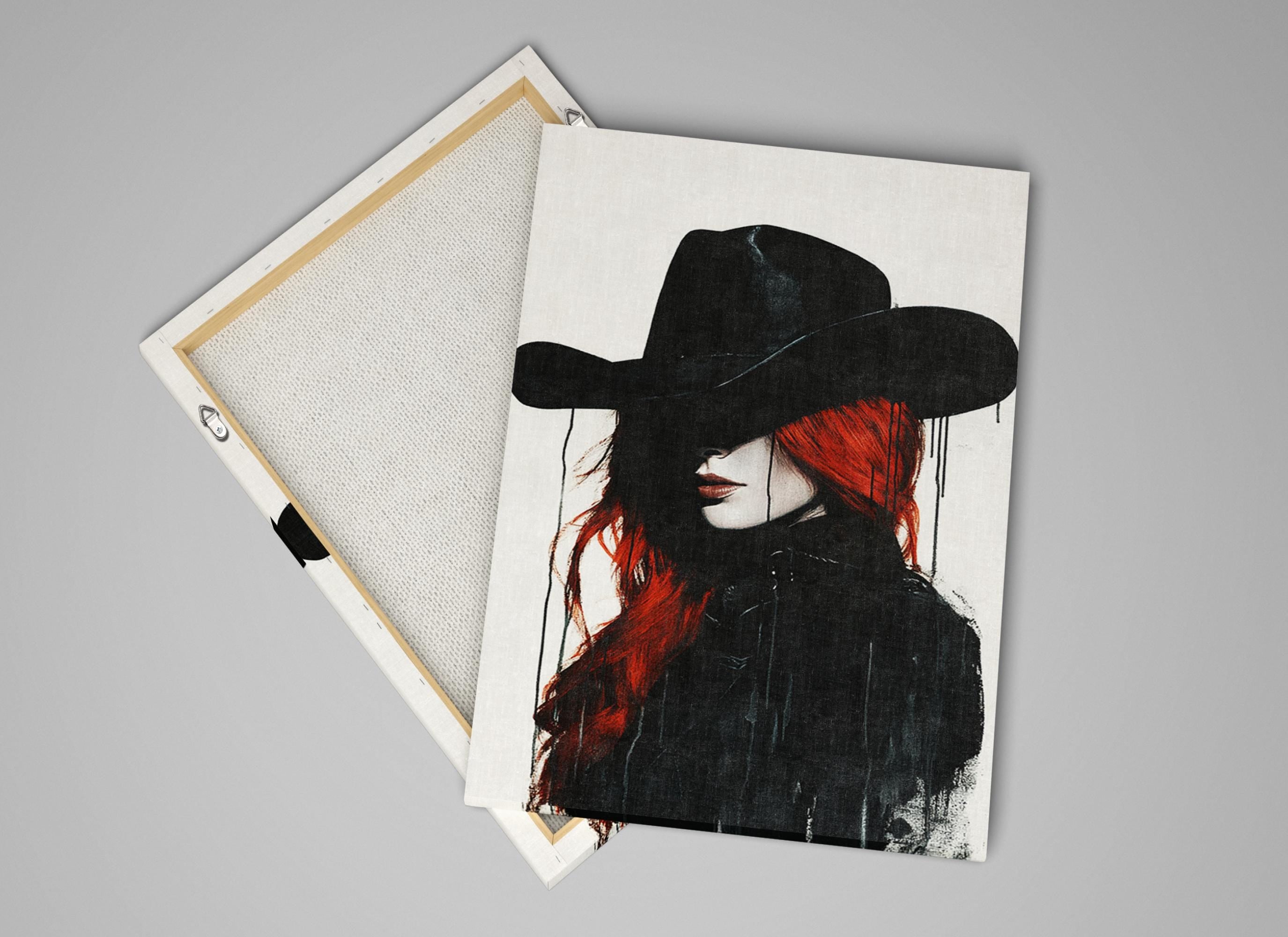 a picture of a woman with red hair wearing a cowboy hat
