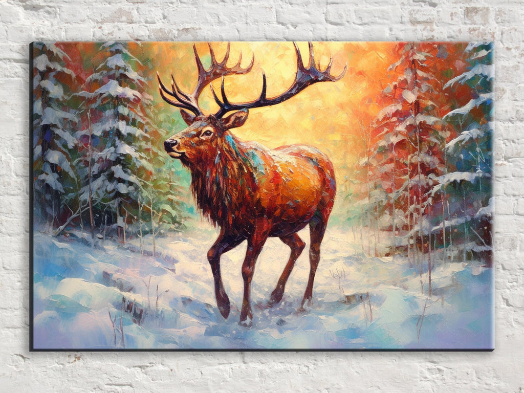 Reindeer Wall Art - Rustic Christmas Canvas Art | Extra Large Gallery Wrapped Holiday Decor